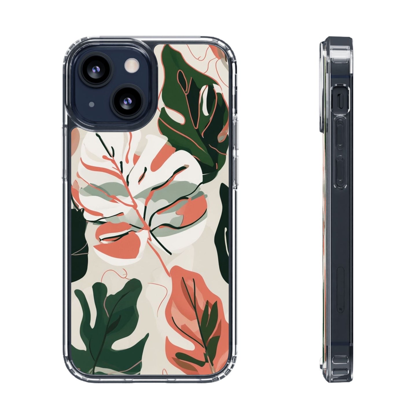 Botanical Clear Phone Case - Nature-Inspired Leaves Design