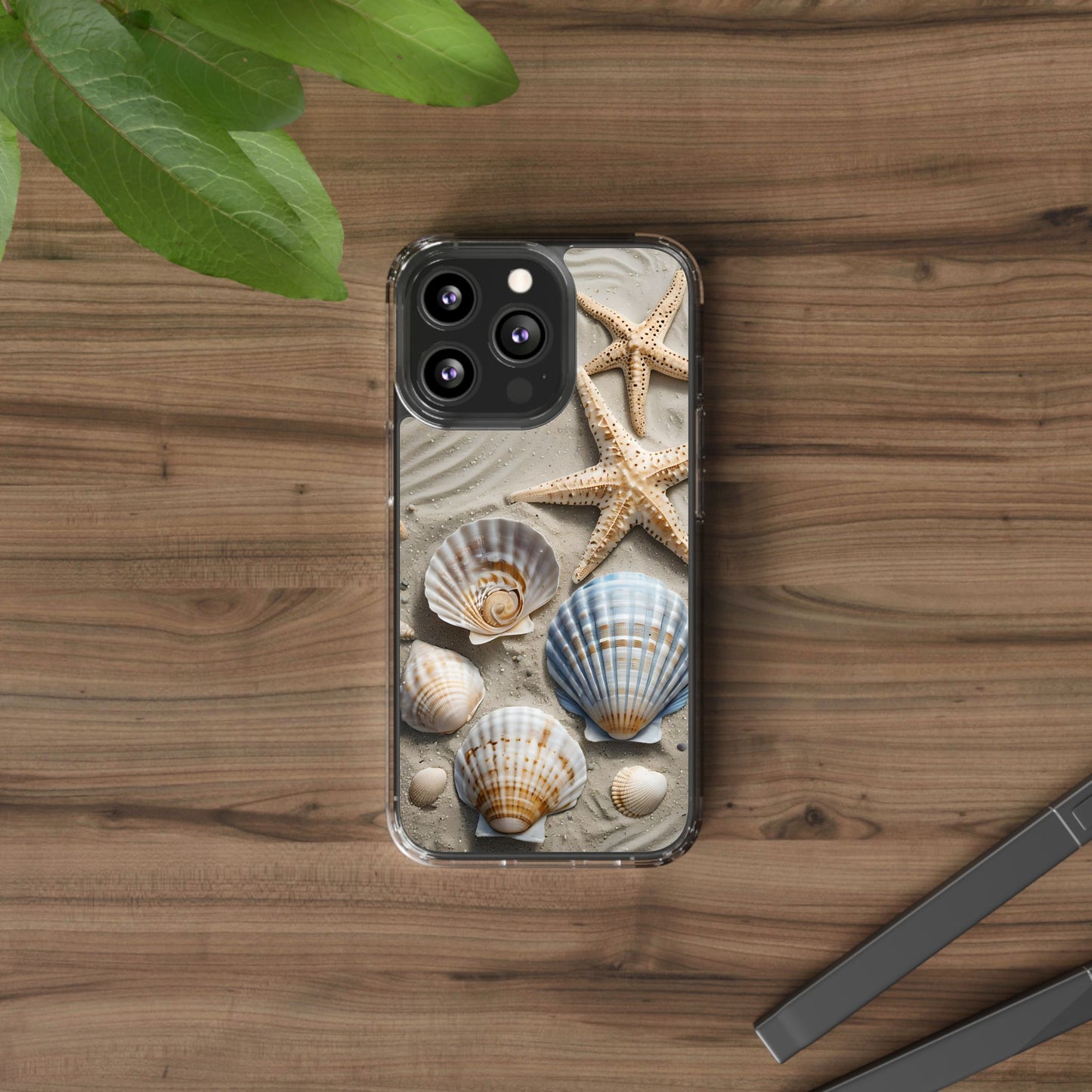 Beach-Themed Clear Phone Case with Shells & Starfish