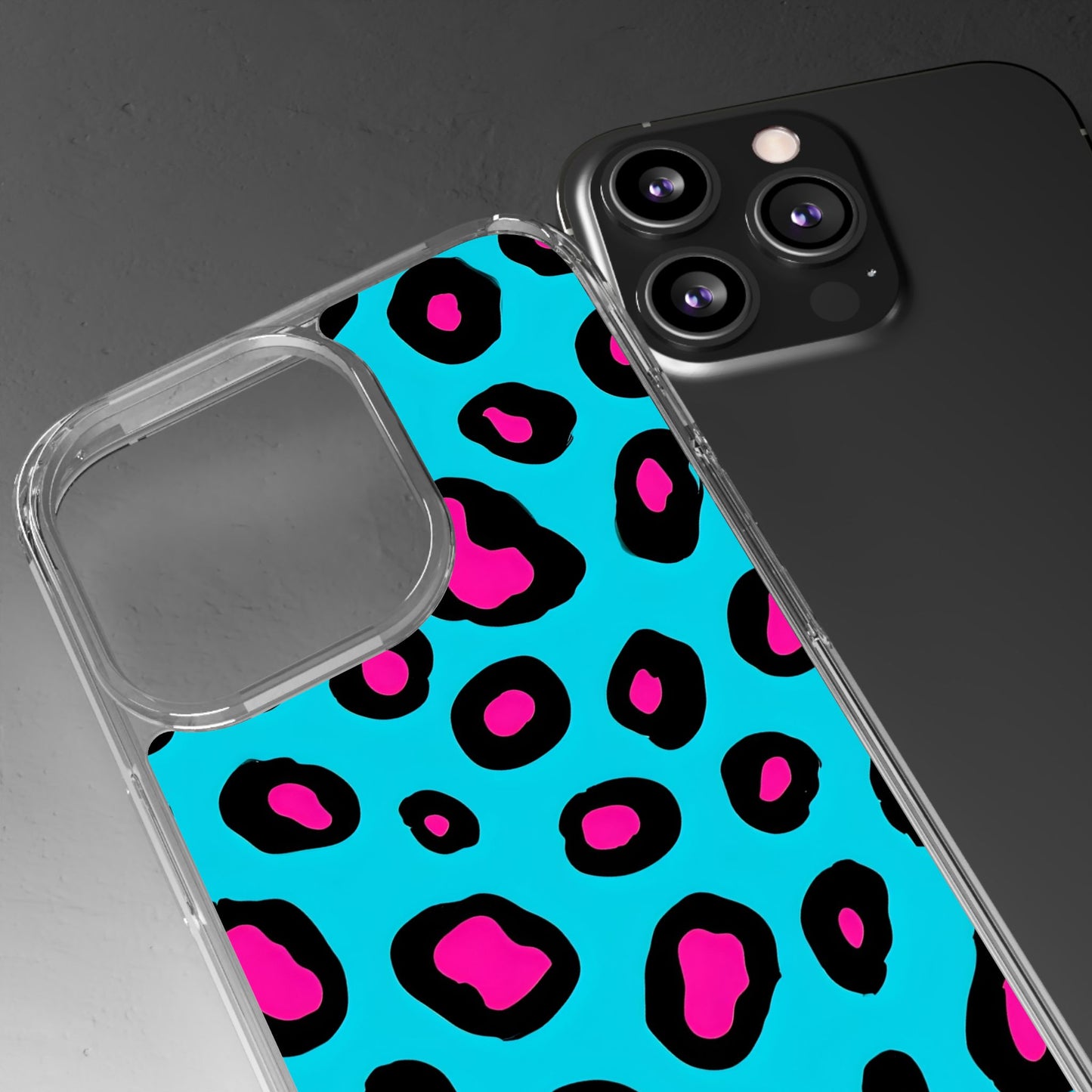 Trendy Clear Phone Case with Pink Leopard Print
