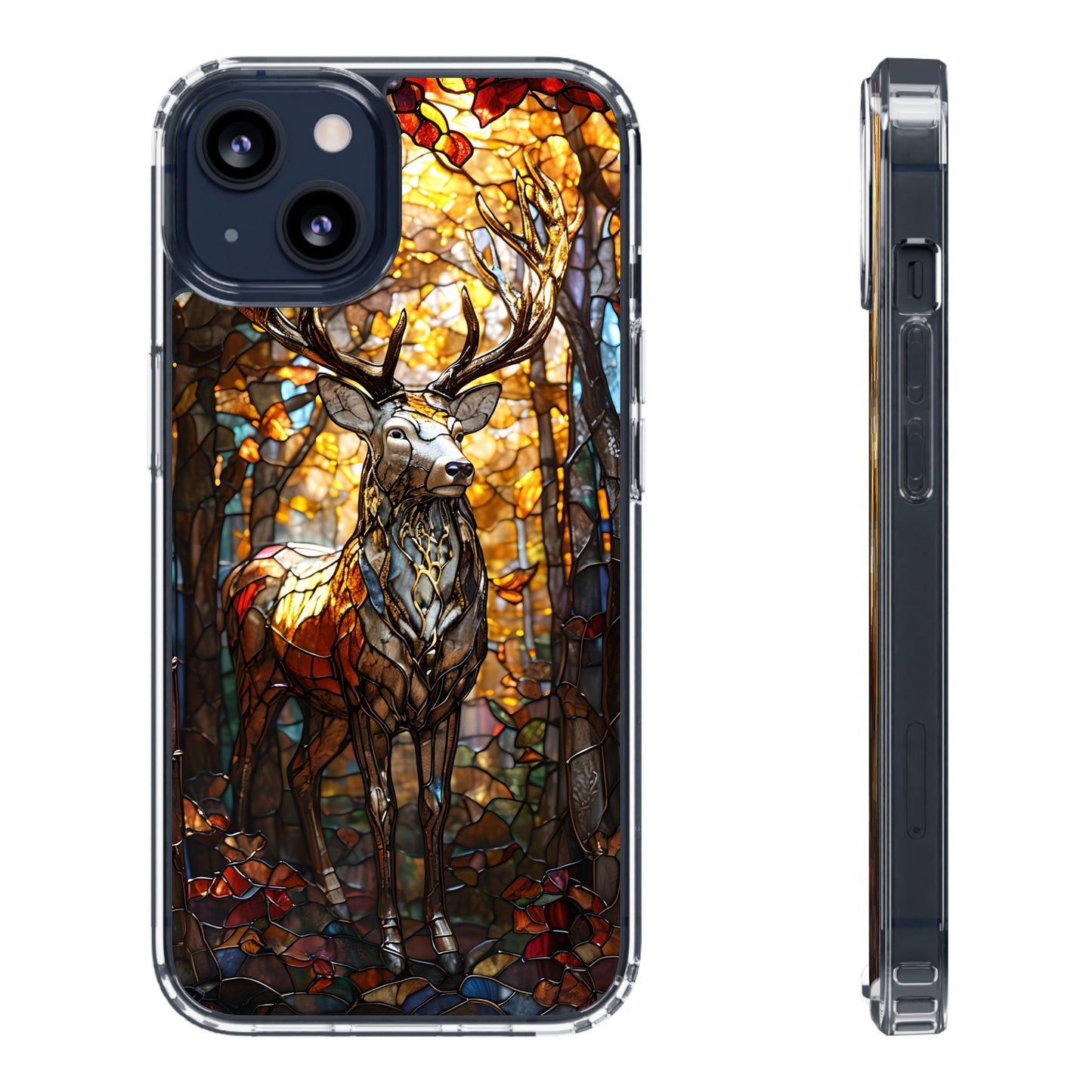 Stained Glass Deer Phone Case, Nature Lover Gift, Autumn Decor, Clear Phone Cover, Wildlife Accessory, Eco-Friendly Design