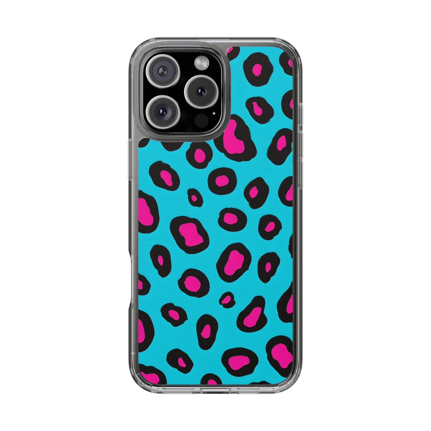 Trendy Clear Phone Case with Pink Leopard Print