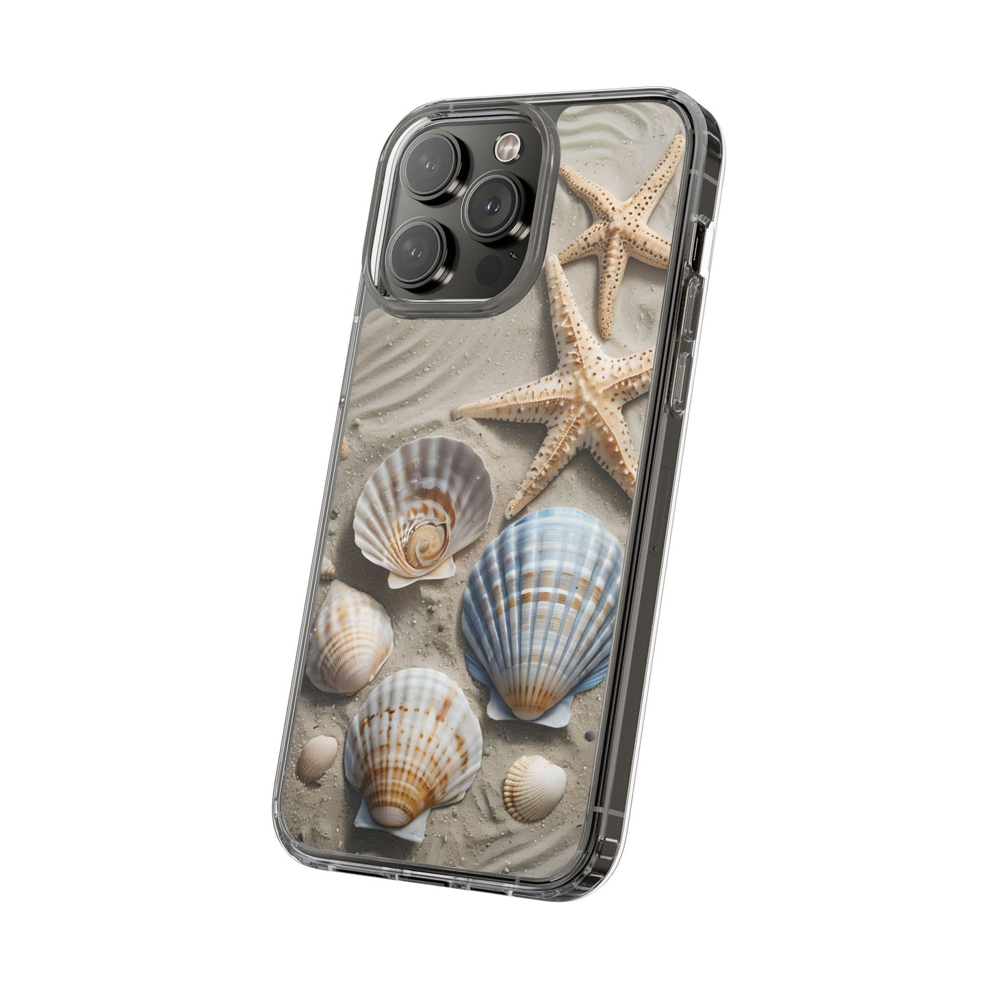 Beach-Themed Clear Phone Case with Shells & Starfish