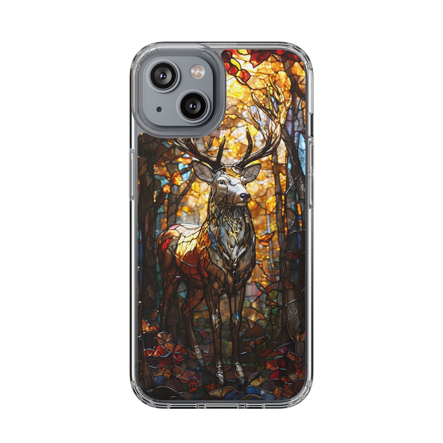Stained Glass Deer Phone Case, Nature Lover Gift, Autumn Decor, Clear Phone Cover, Wildlife Accessory, Eco-Friendly Design