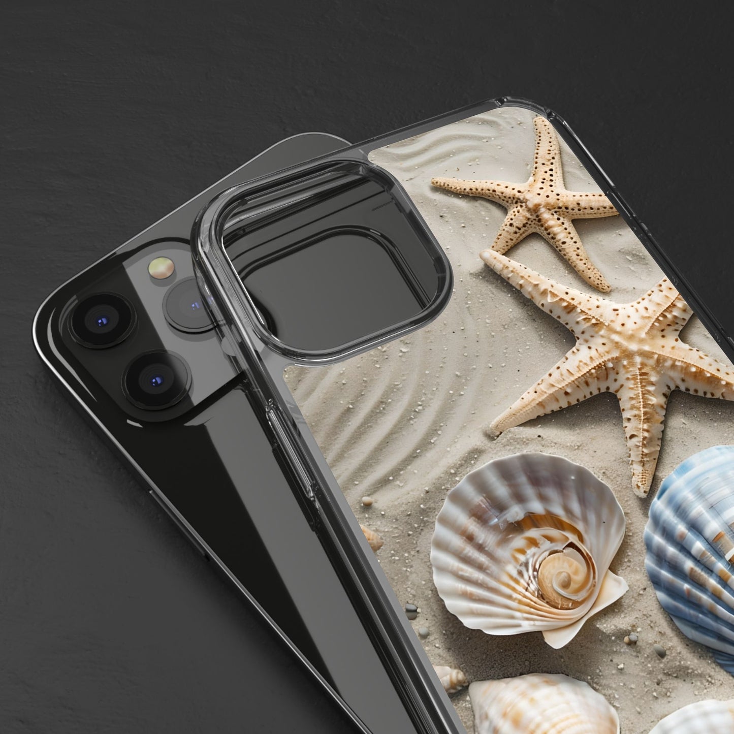 Beach-Themed Clear Phone Case with Shells & Starfish