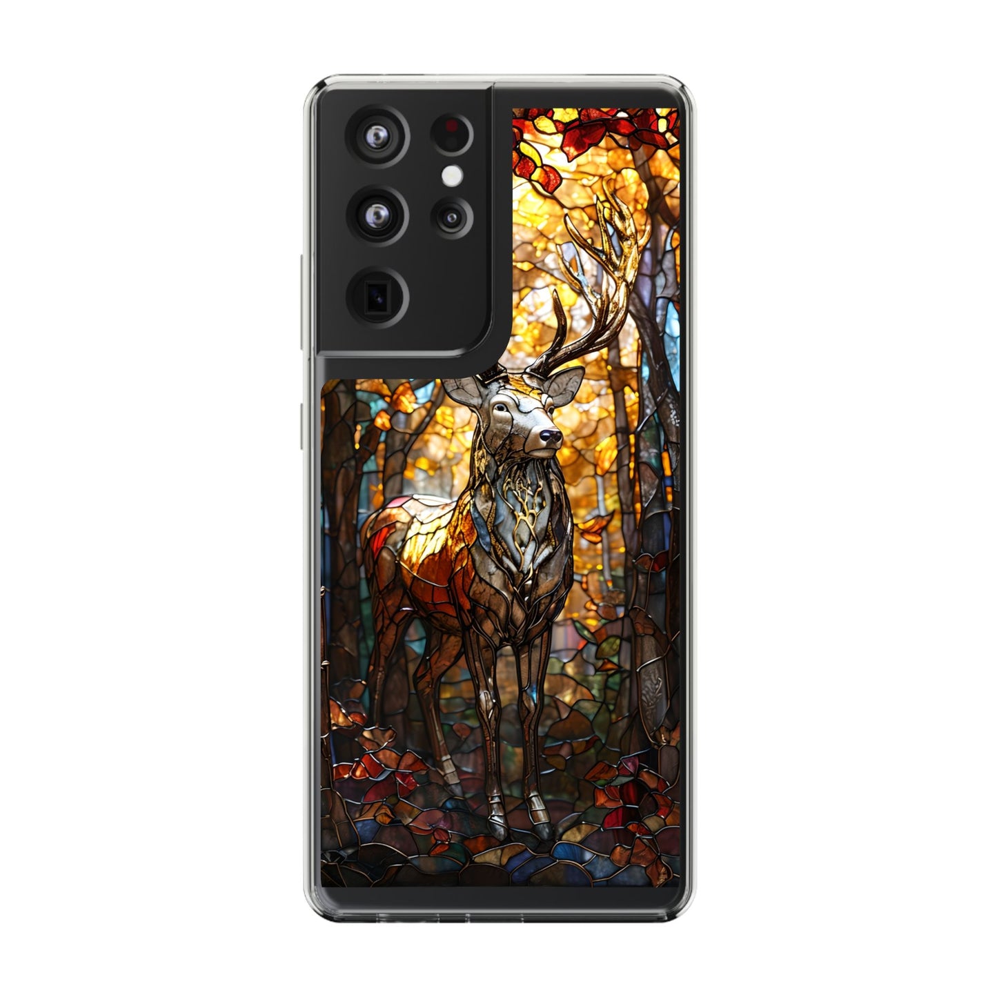 Stained Glass Deer Phone Case, Nature Lover Gift, Autumn Decor, Clear Phone Cover, Wildlife Accessory, Eco-Friendly Design