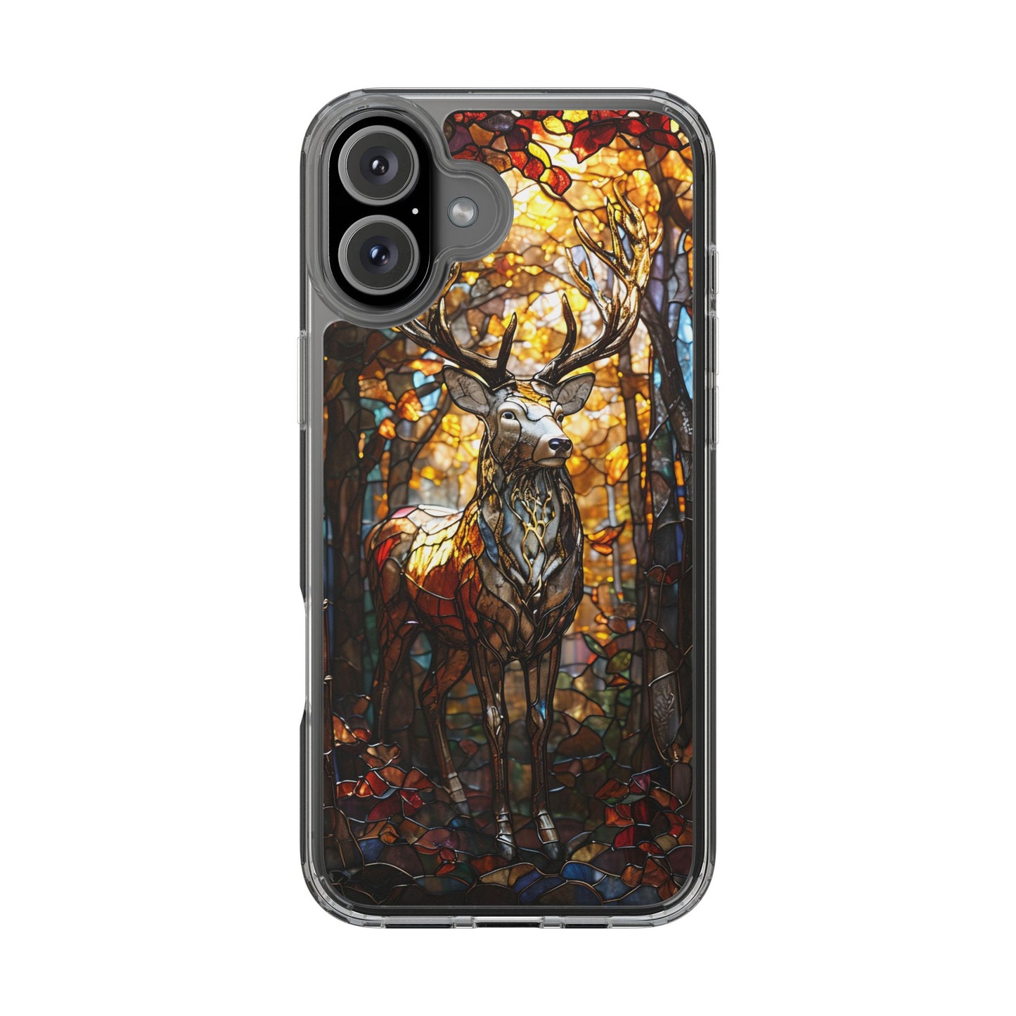 Stained Glass Deer Phone Case, Nature Lover Gift, Autumn Decor, Clear Phone Cover, Wildlife Accessory, Eco-Friendly Design
