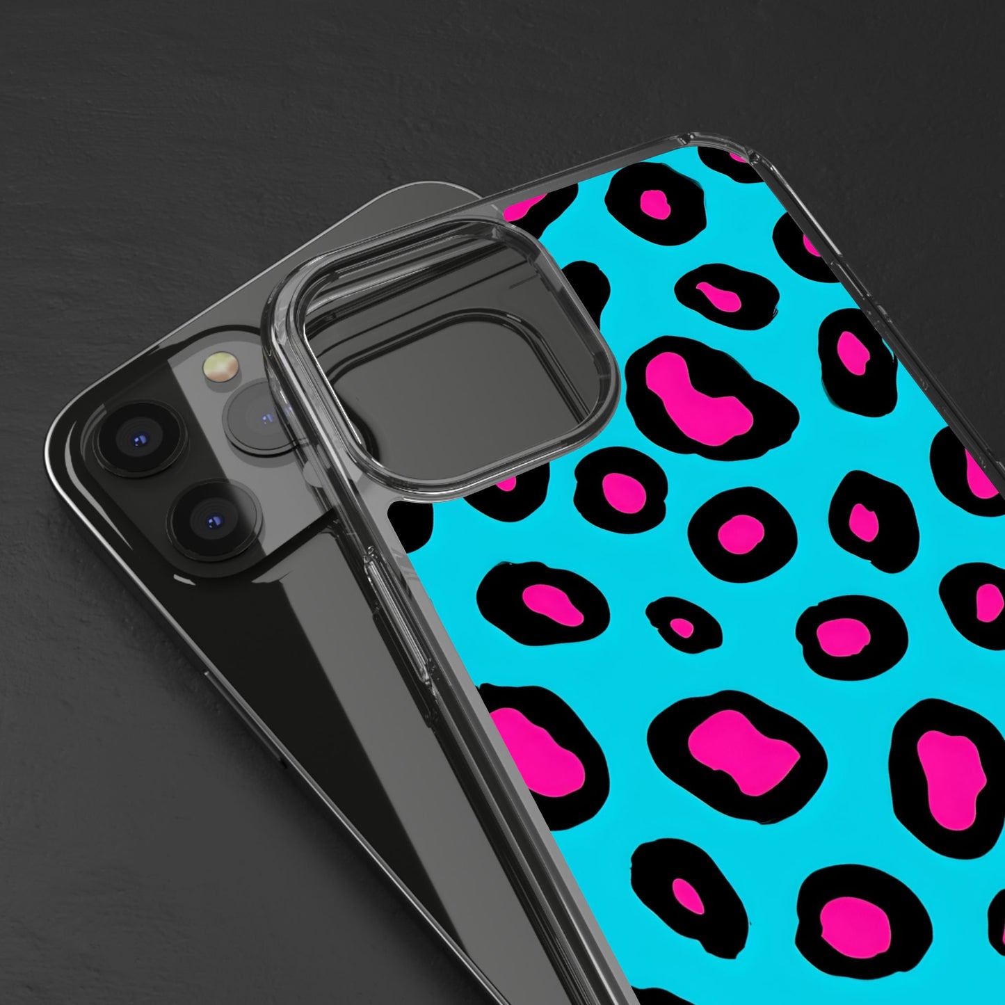 Trendy Clear Phone Case with Pink Leopard Print