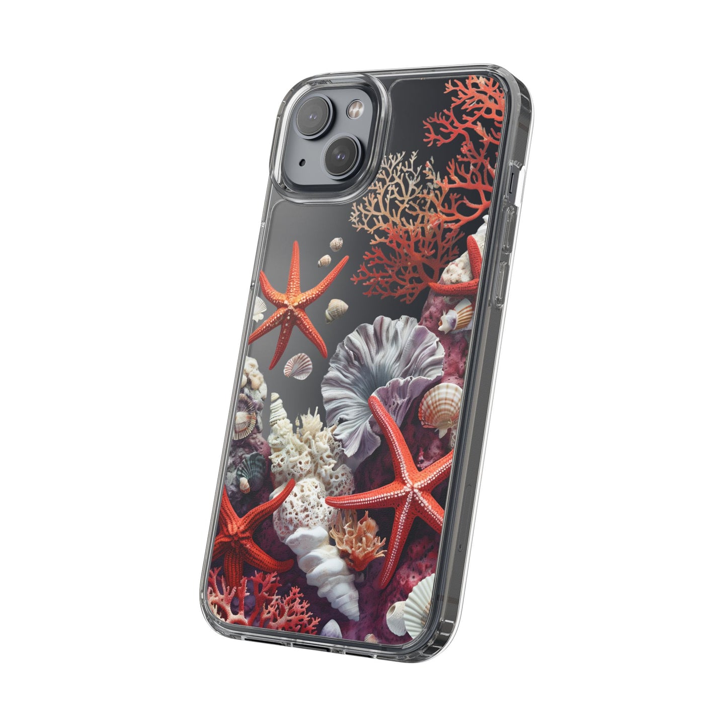 Ocean Coral Clear Phone Case with Starfish Design