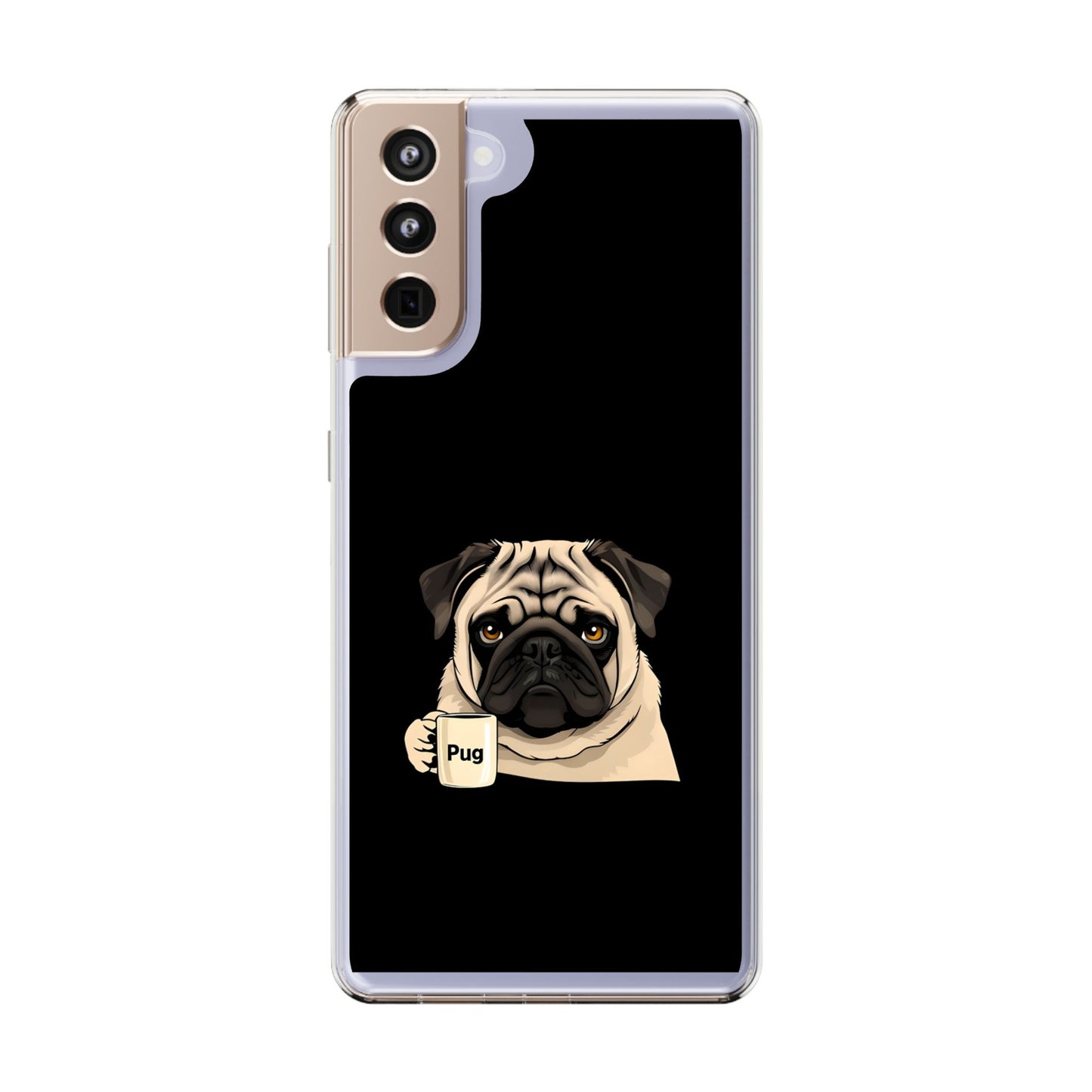 Pug Dog Clear Case with Coffee Mug Design - Cute Phone Cover