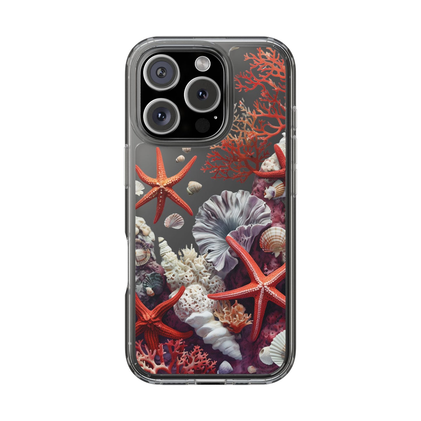 Ocean Coral Clear Phone Case with Starfish Design