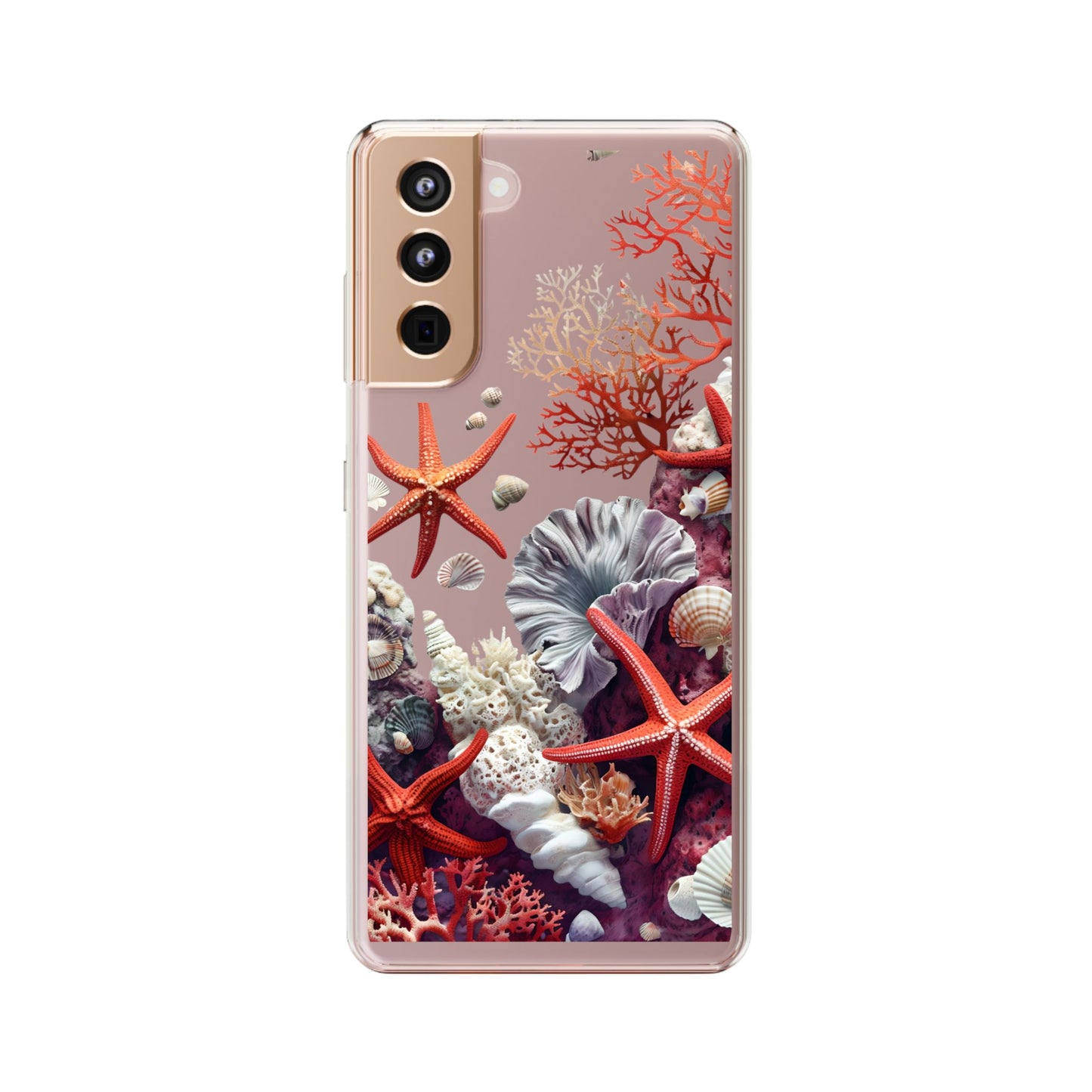 Ocean Coral Clear Phone Case with Starfish Design