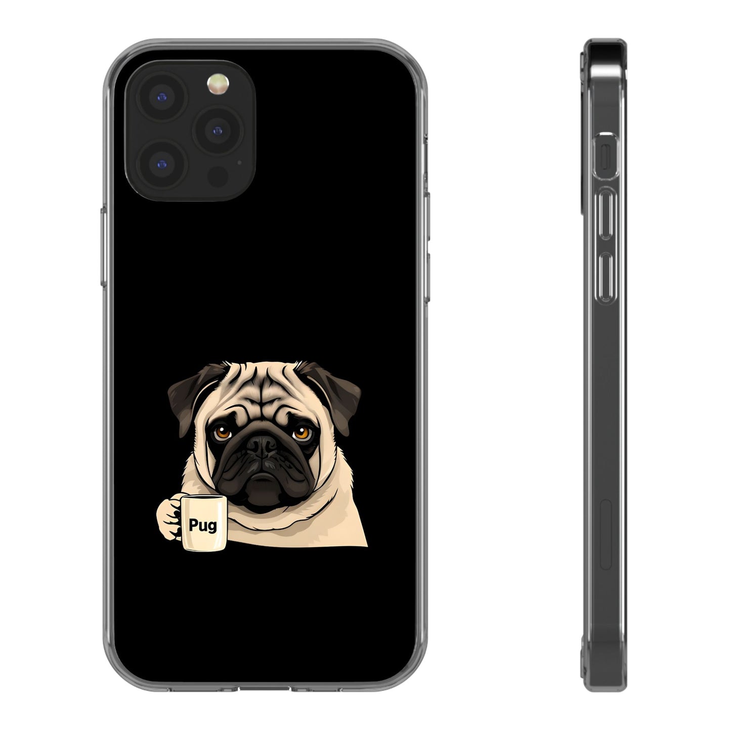 Pug Dog Clear Case with Coffee Mug Design - Cute Phone Cover