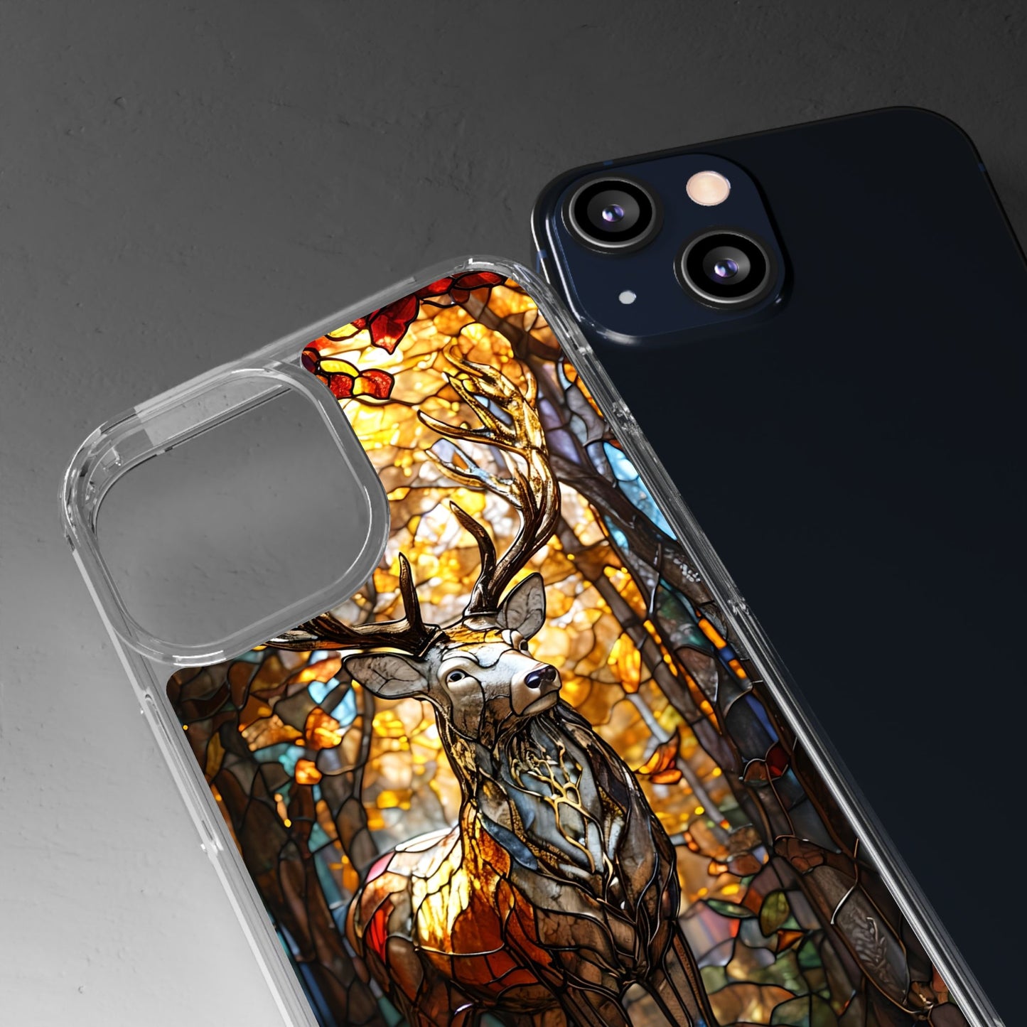 Stained Glass Deer Phone Case, Nature Lover Gift, Autumn Decor, Clear Phone Cover, Wildlife Accessory, Eco-Friendly Design