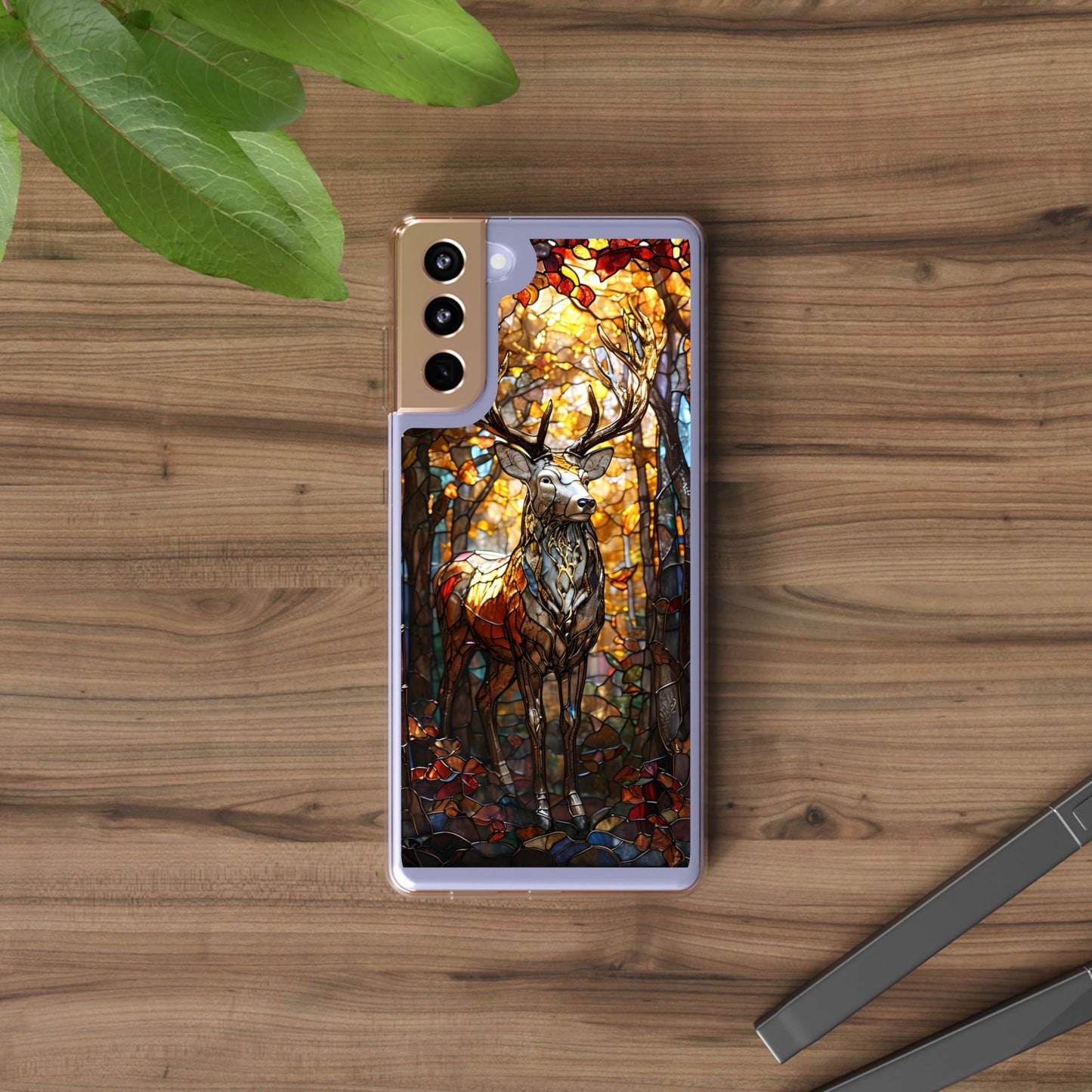 Stained Glass Deer Phone Case, Nature Lover Gift, Autumn Decor, Clear Phone Cover, Wildlife Accessory, Eco-Friendly Design