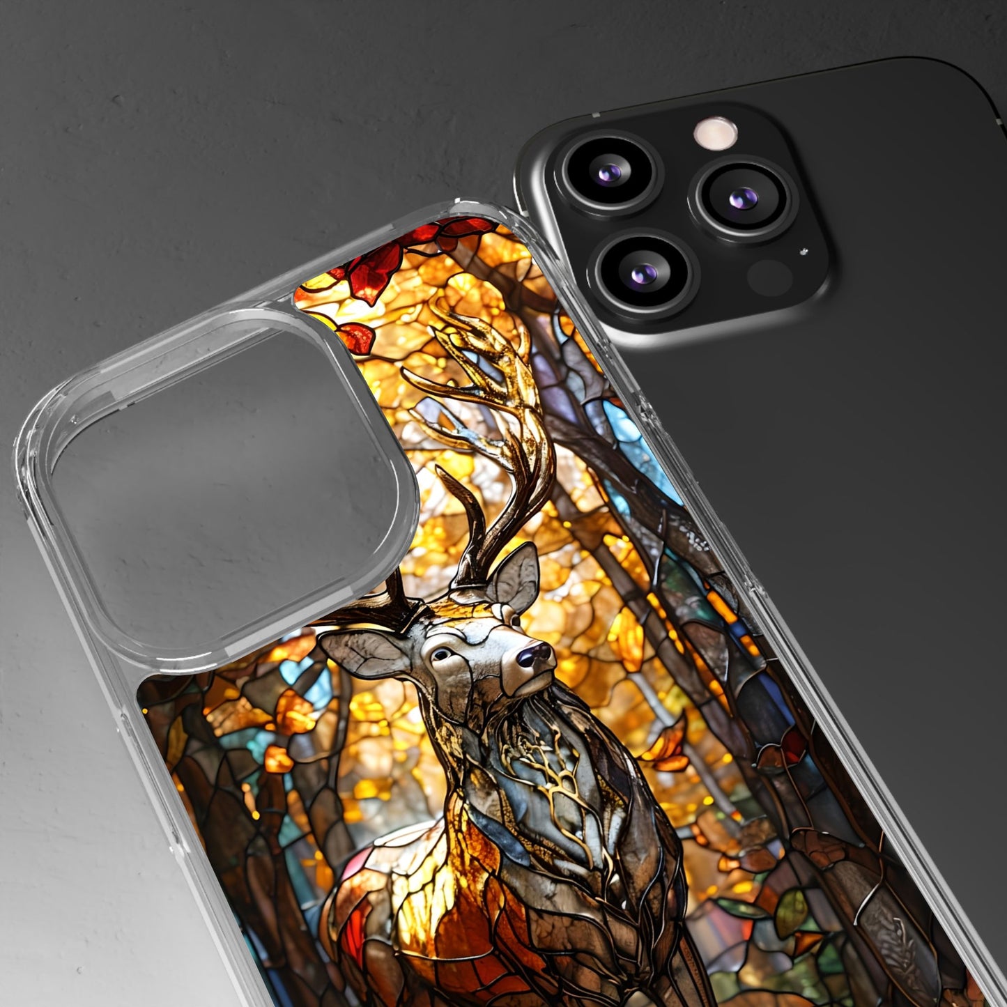 Stained Glass Deer Phone Case, Nature Lover Gift, Autumn Decor, Clear Phone Cover, Wildlife Accessory, Eco-Friendly Design