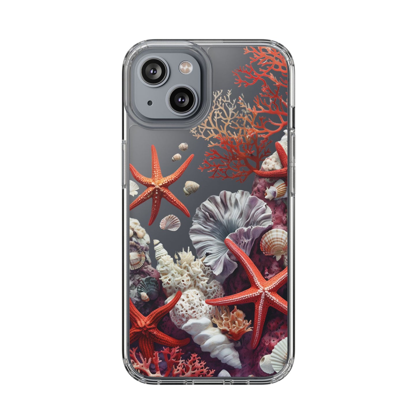 Ocean Coral Clear Phone Case with Starfish Design