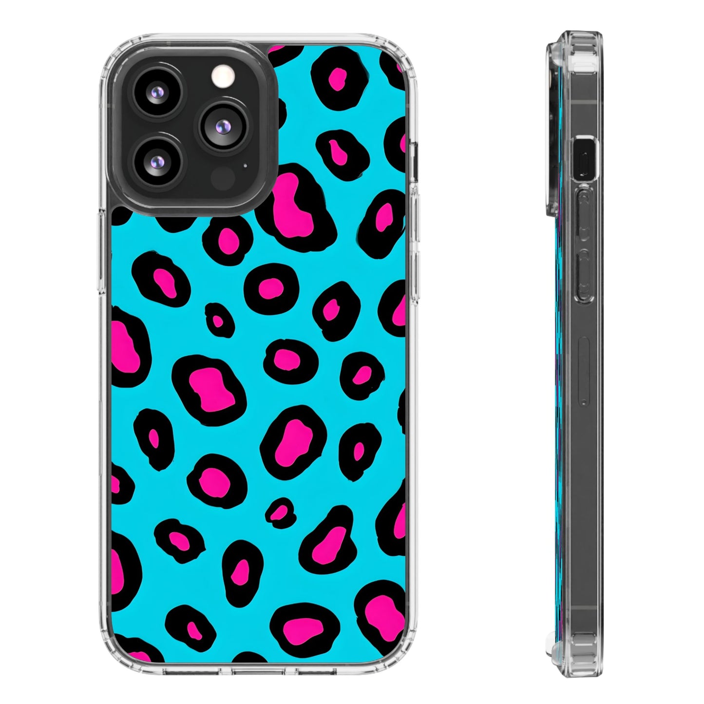 Trendy Clear Phone Case with Pink Leopard Print