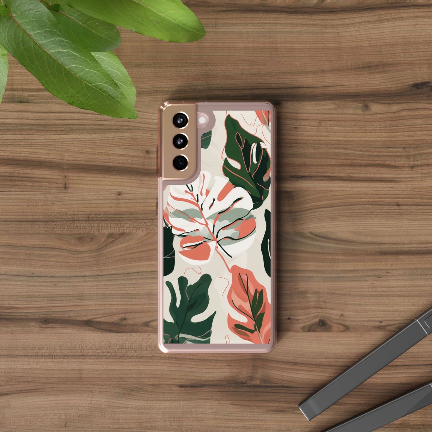 Botanical Clear Phone Case - Nature-Inspired Leaves Design