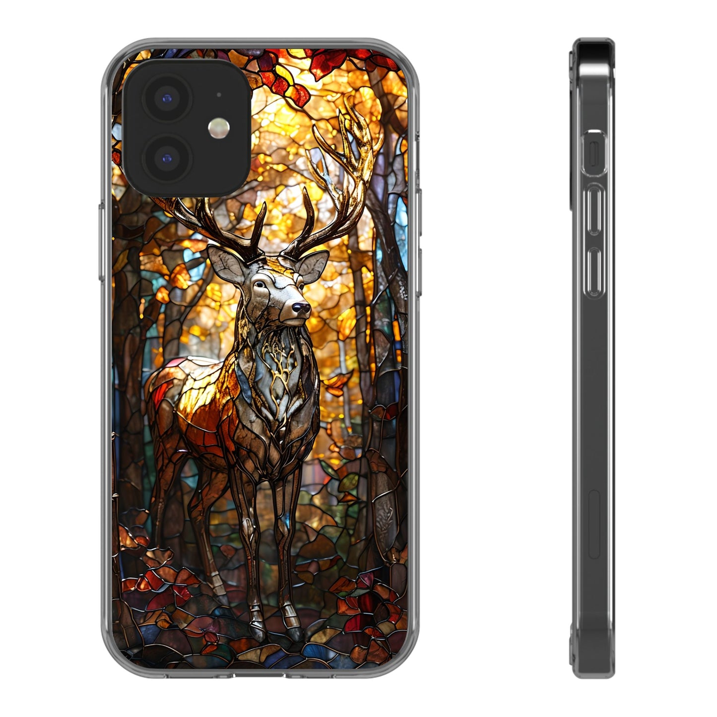 Stained Glass Deer Phone Case, Nature Lover Gift, Autumn Decor, Clear Phone Cover, Wildlife Accessory, Eco-Friendly Design