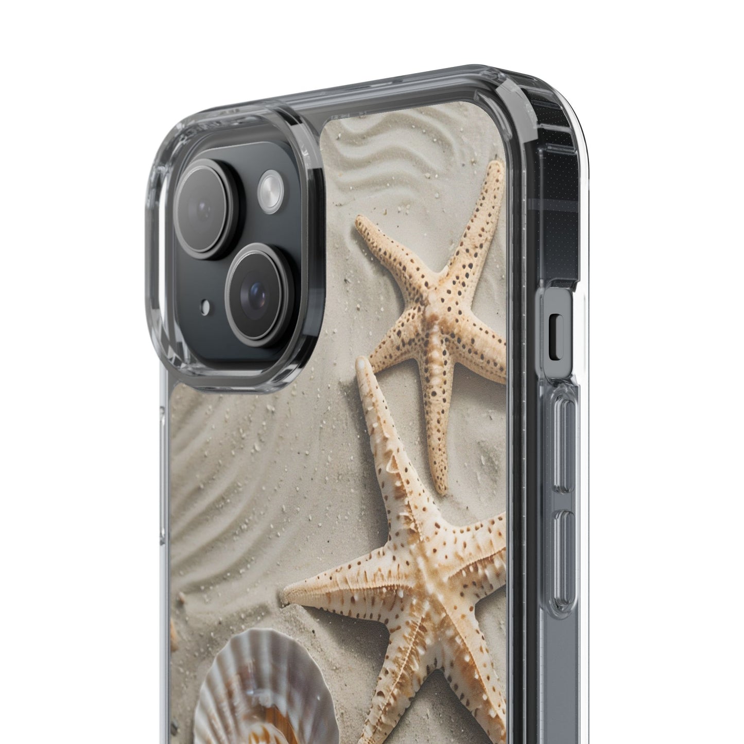 Beach-Themed Clear Phone Case with Shells & Starfish