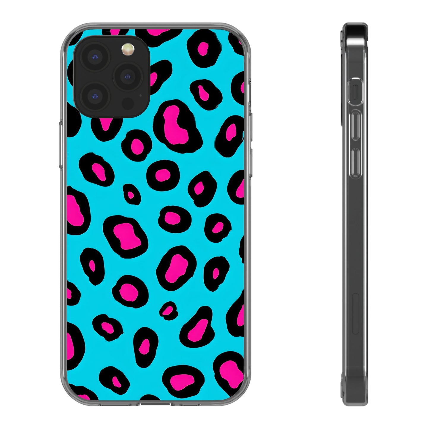 Trendy Clear Phone Case with Pink Leopard Print