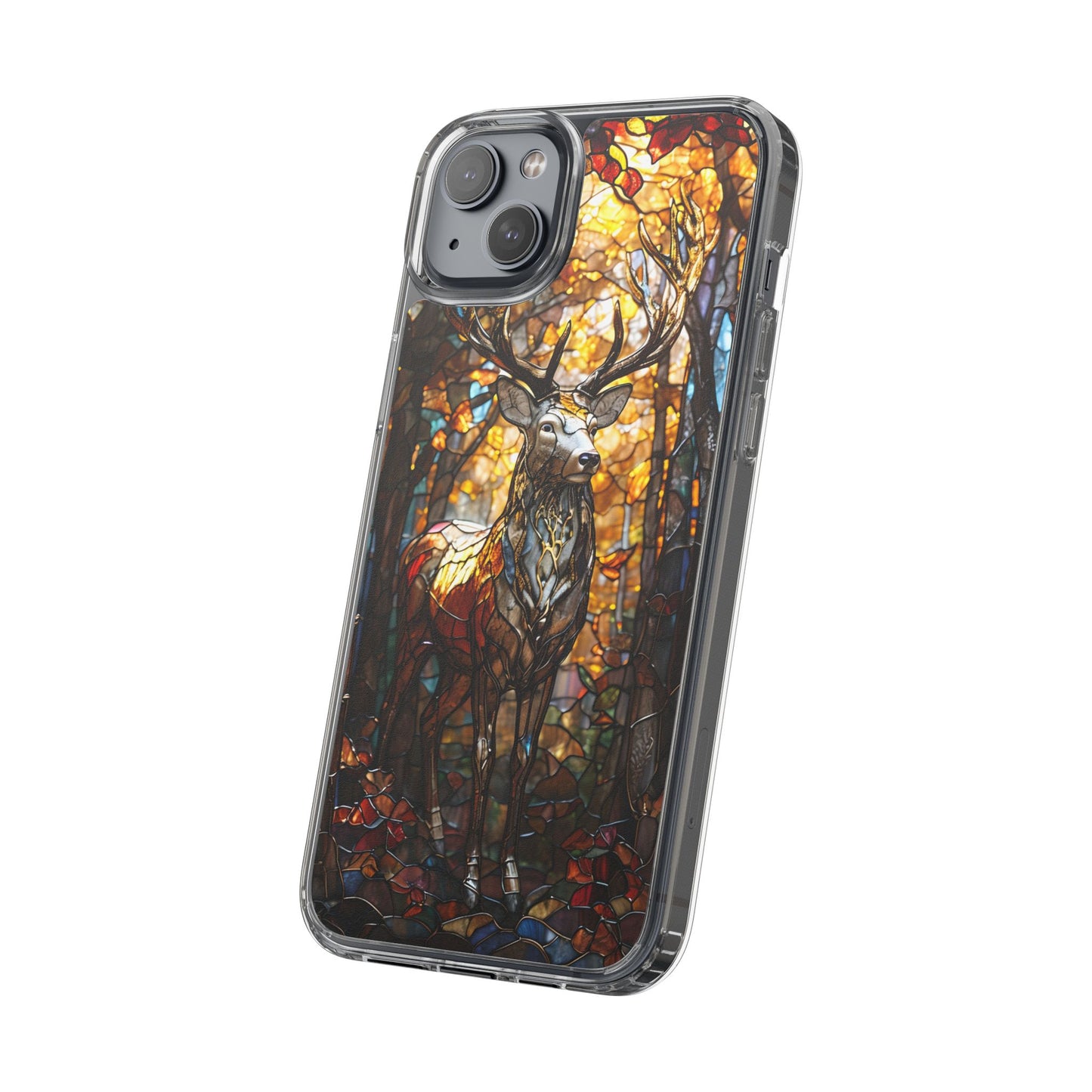 Stained Glass Deer Phone Case, Nature Lover Gift, Autumn Decor, Clear Phone Cover, Wildlife Accessory, Eco-Friendly Design