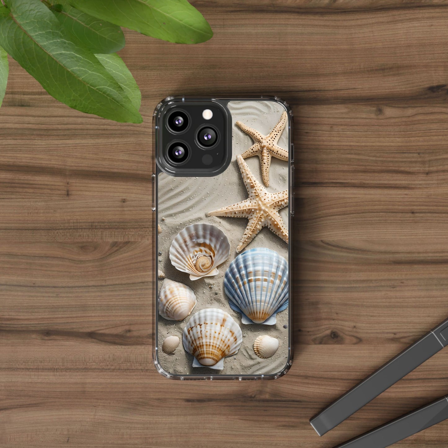 Beach-Themed Clear Phone Case with Shells & Starfish