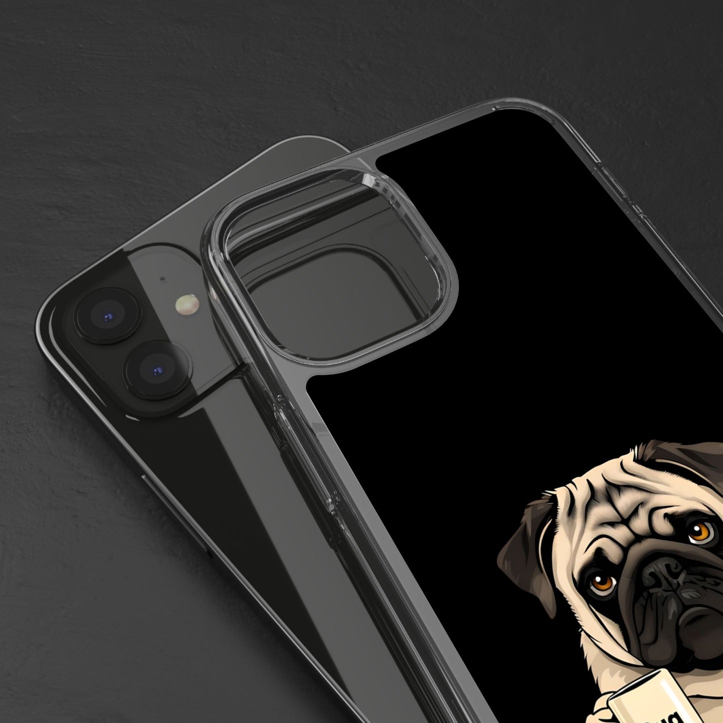 Pug Dog Clear Case with Coffee Mug Design - Cute Phone Cover
