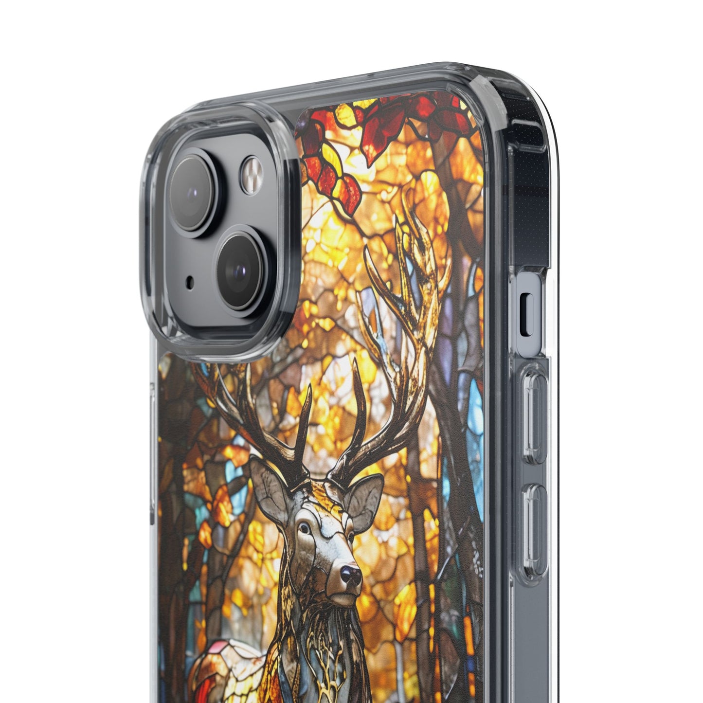 Stained Glass Deer Phone Case, Nature Lover Gift, Autumn Decor, Clear Phone Cover, Wildlife Accessory, Eco-Friendly Design
