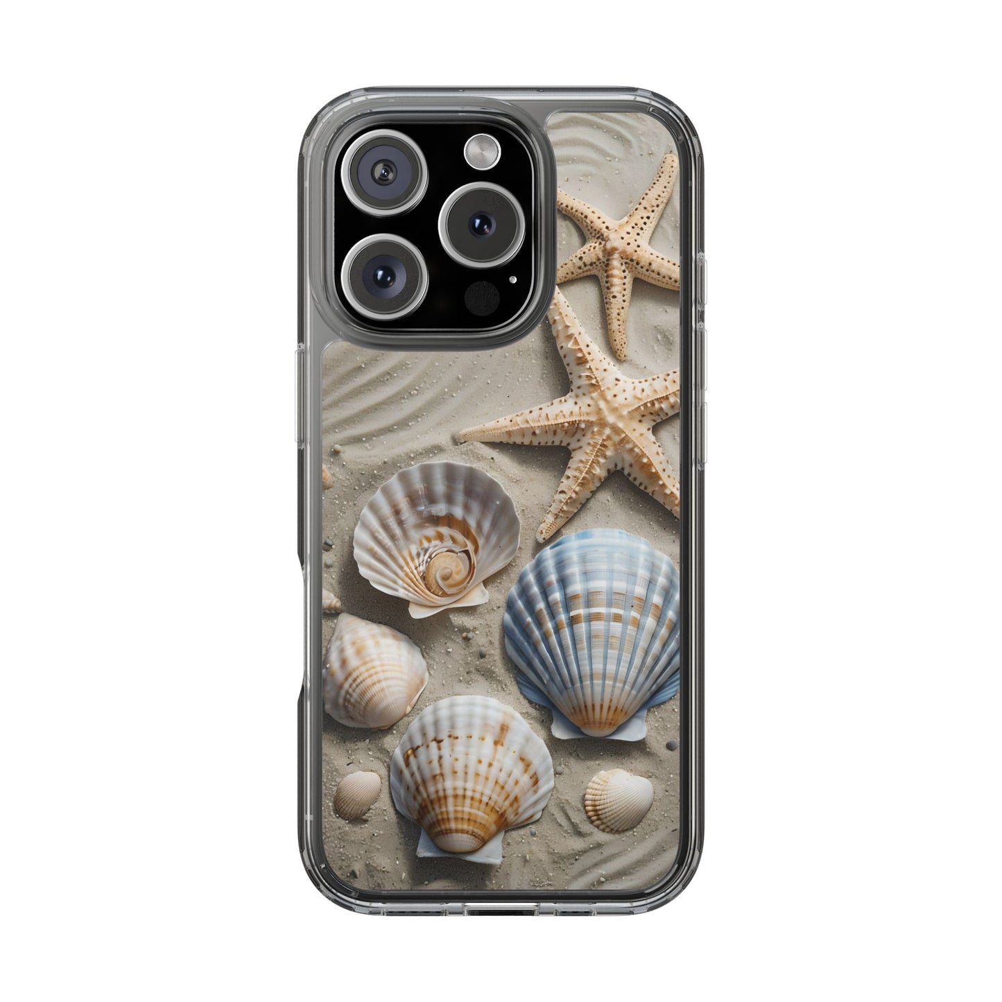 Beach-Themed Clear Phone Case with Shells & Starfish