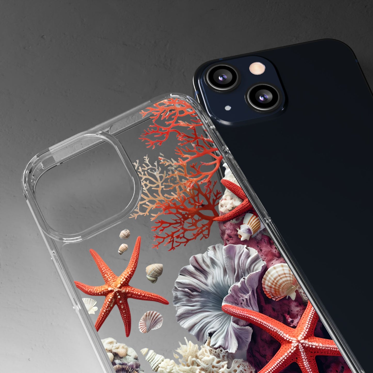 Ocean Coral Clear Phone Case with Starfish Design