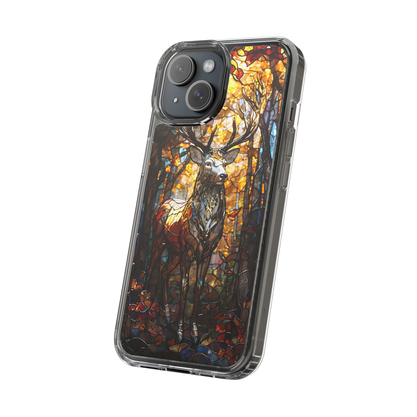 Stained Glass Deer Phone Case, Nature Lover Gift, Autumn Decor, Clear Phone Cover, Wildlife Accessory, Eco-Friendly Design