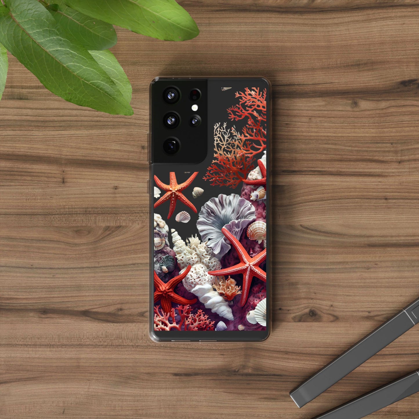Ocean Coral Clear Phone Case with Starfish Design