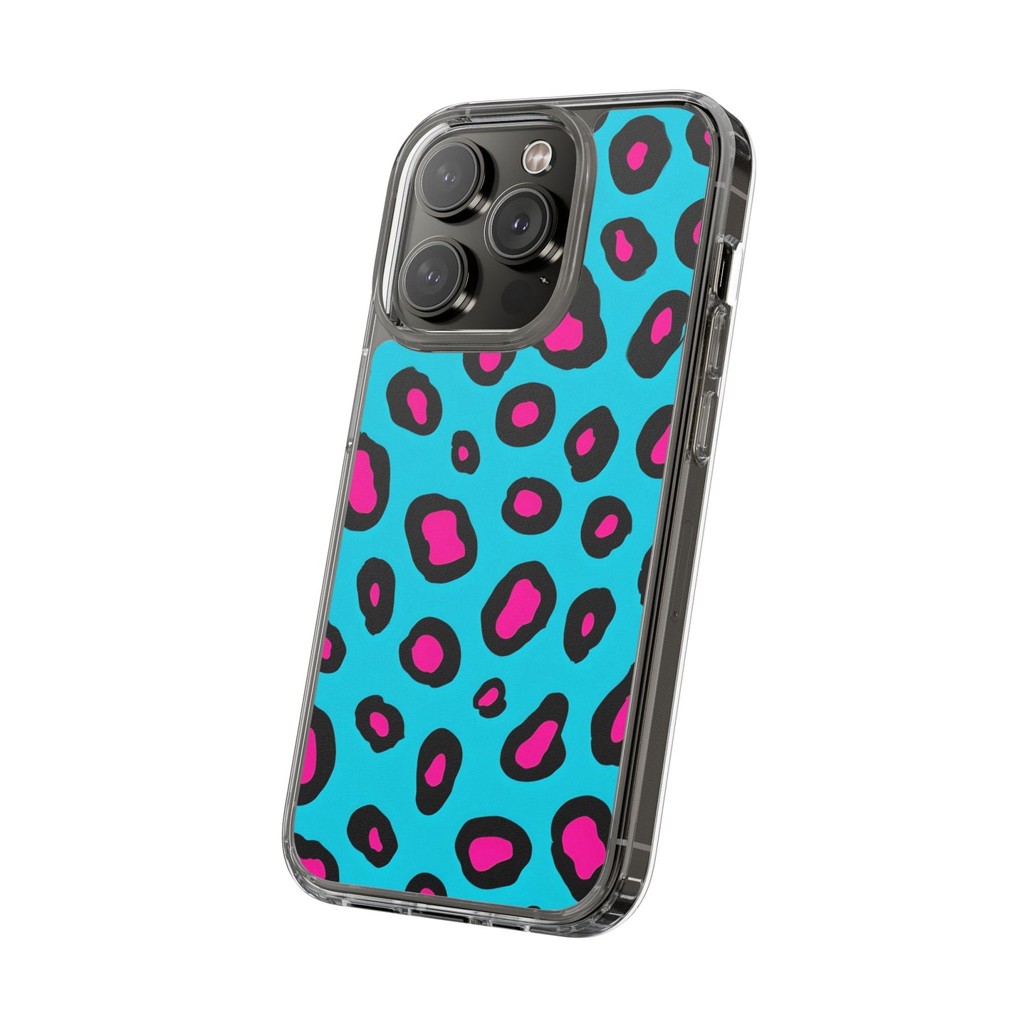 Trendy Clear Phone Case with Pink Leopard Print