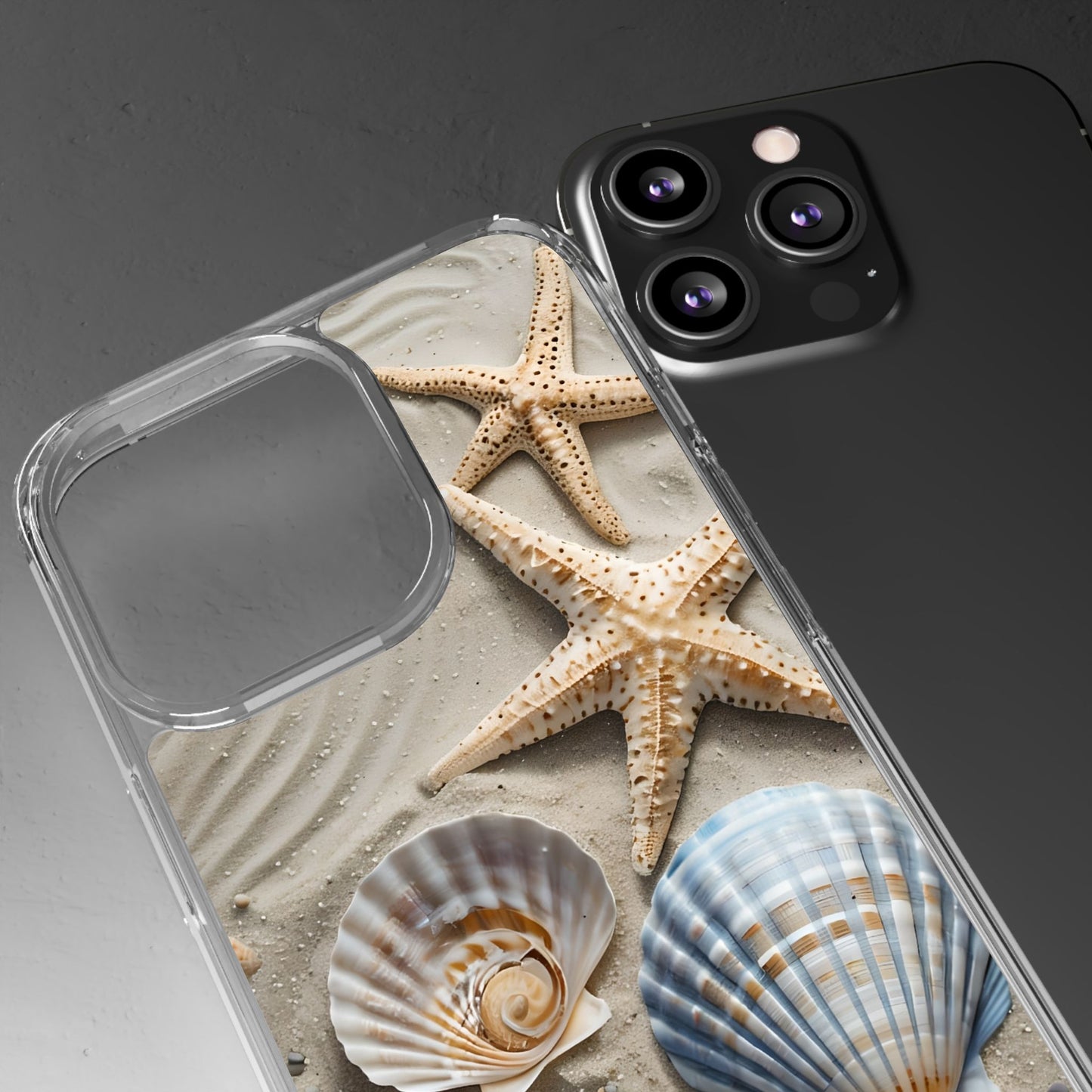 Beach-Themed Clear Phone Case with Shells & Starfish