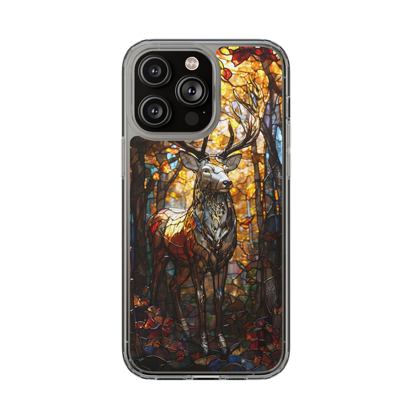 Stained Glass Deer Phone Case, Nature Lover Gift, Autumn Decor, Clear Phone Cover, Wildlife Accessory, Eco-Friendly Design