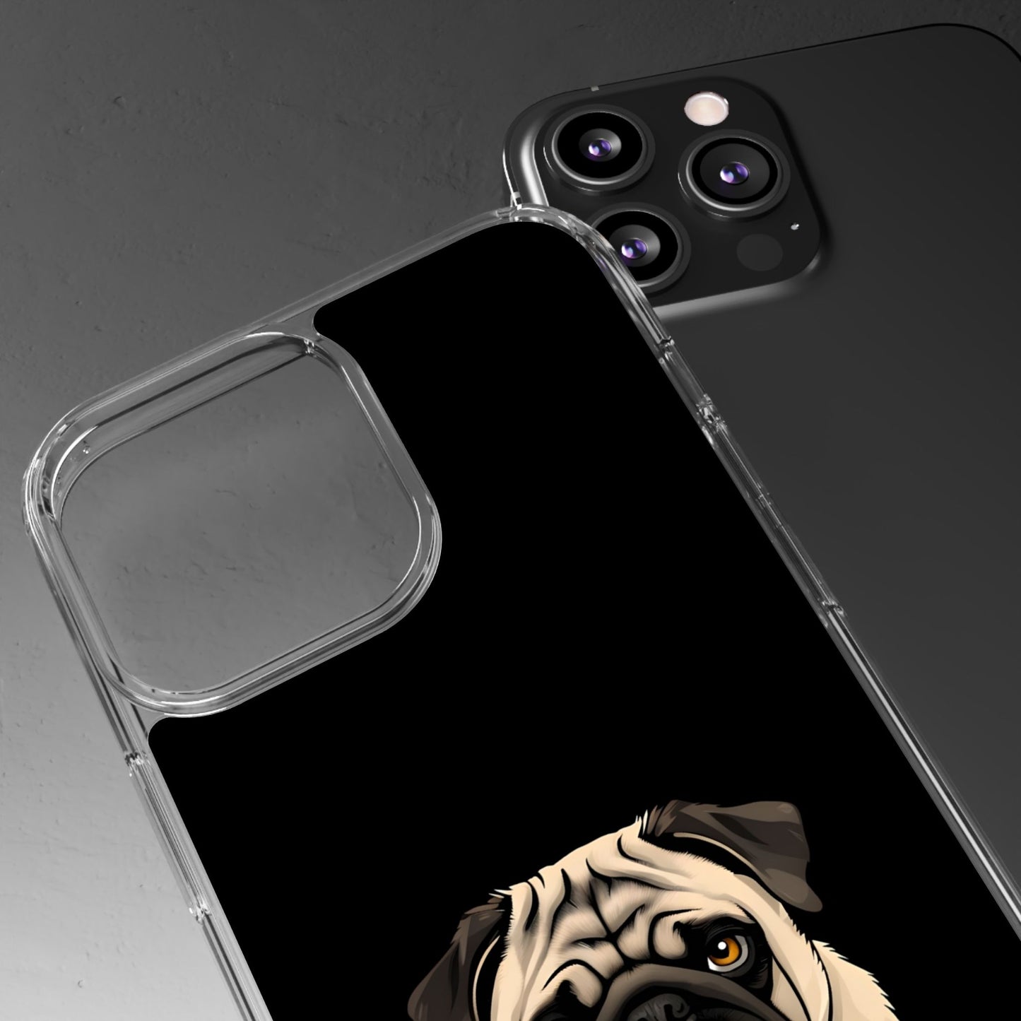 Pug Dog Clear Case with Coffee Mug Design - Cute Phone Cover