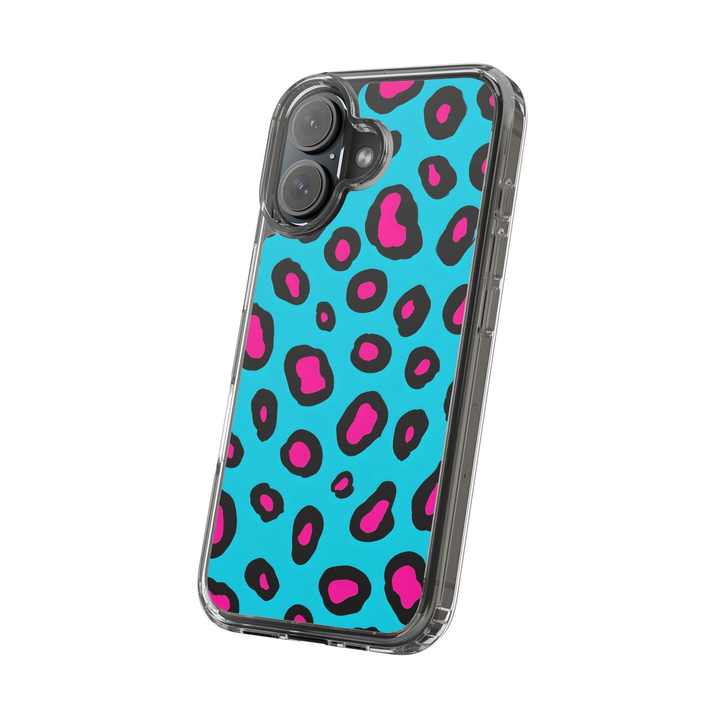 Trendy Clear Phone Case with Pink Leopard Print