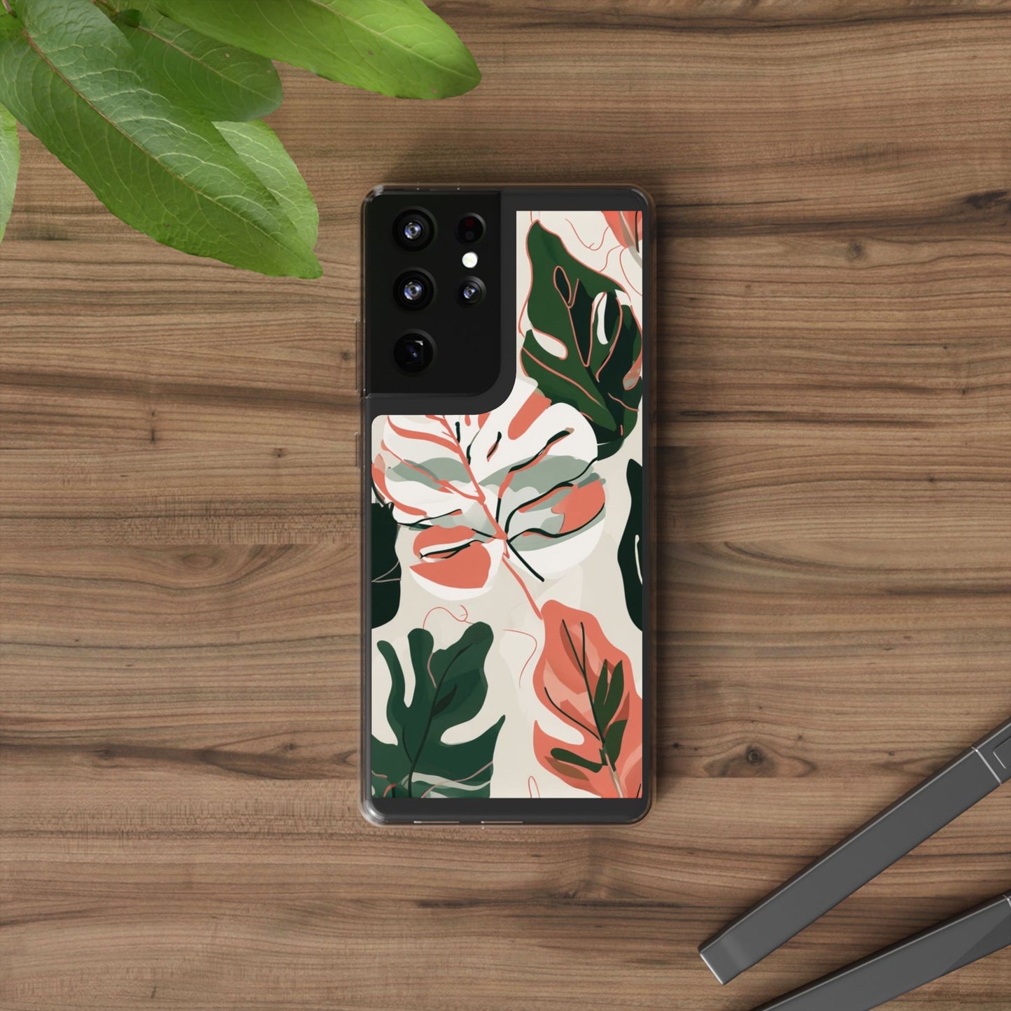Botanical Clear Phone Case - Nature-Inspired Leaves Design