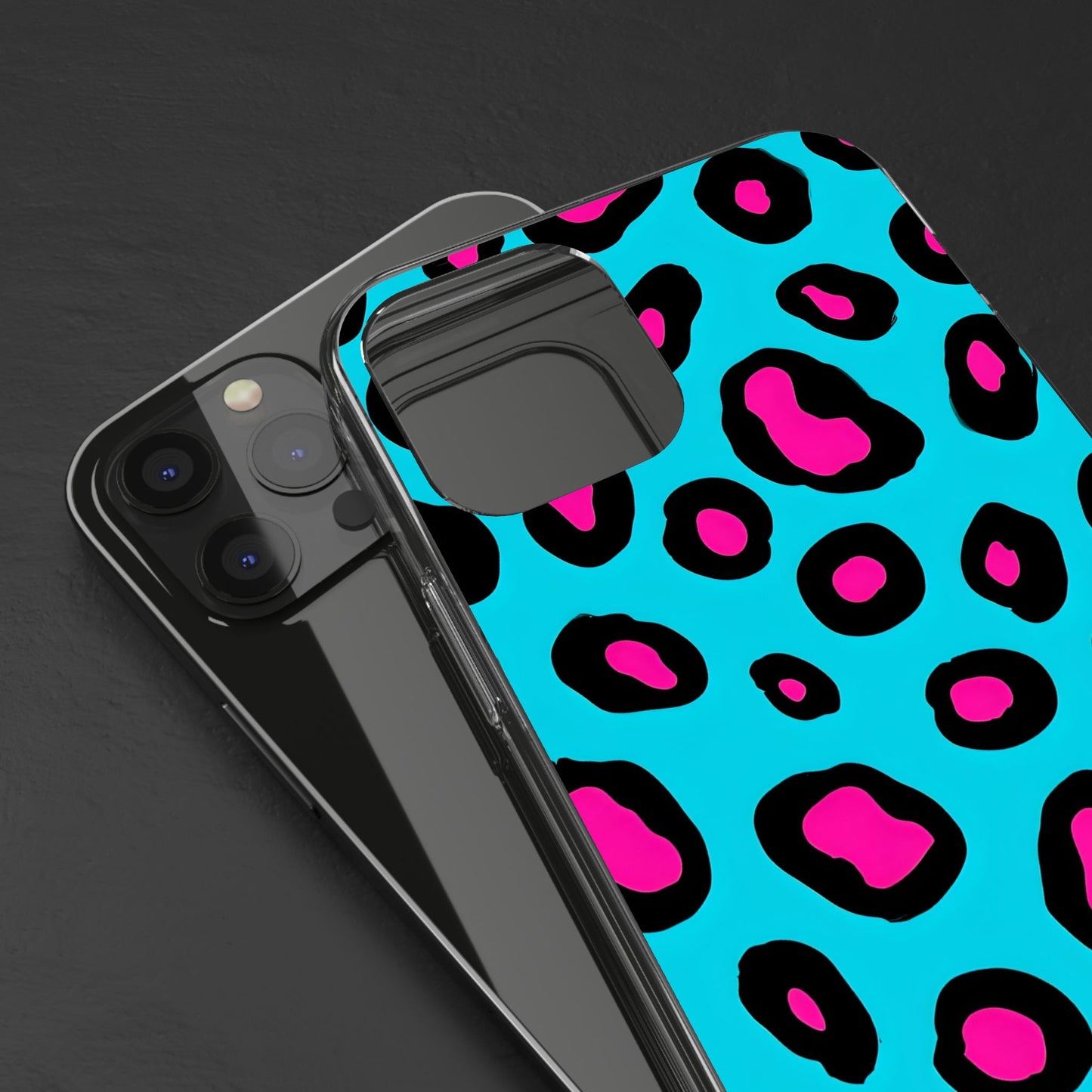 Trendy Clear Phone Case with Pink Leopard Print