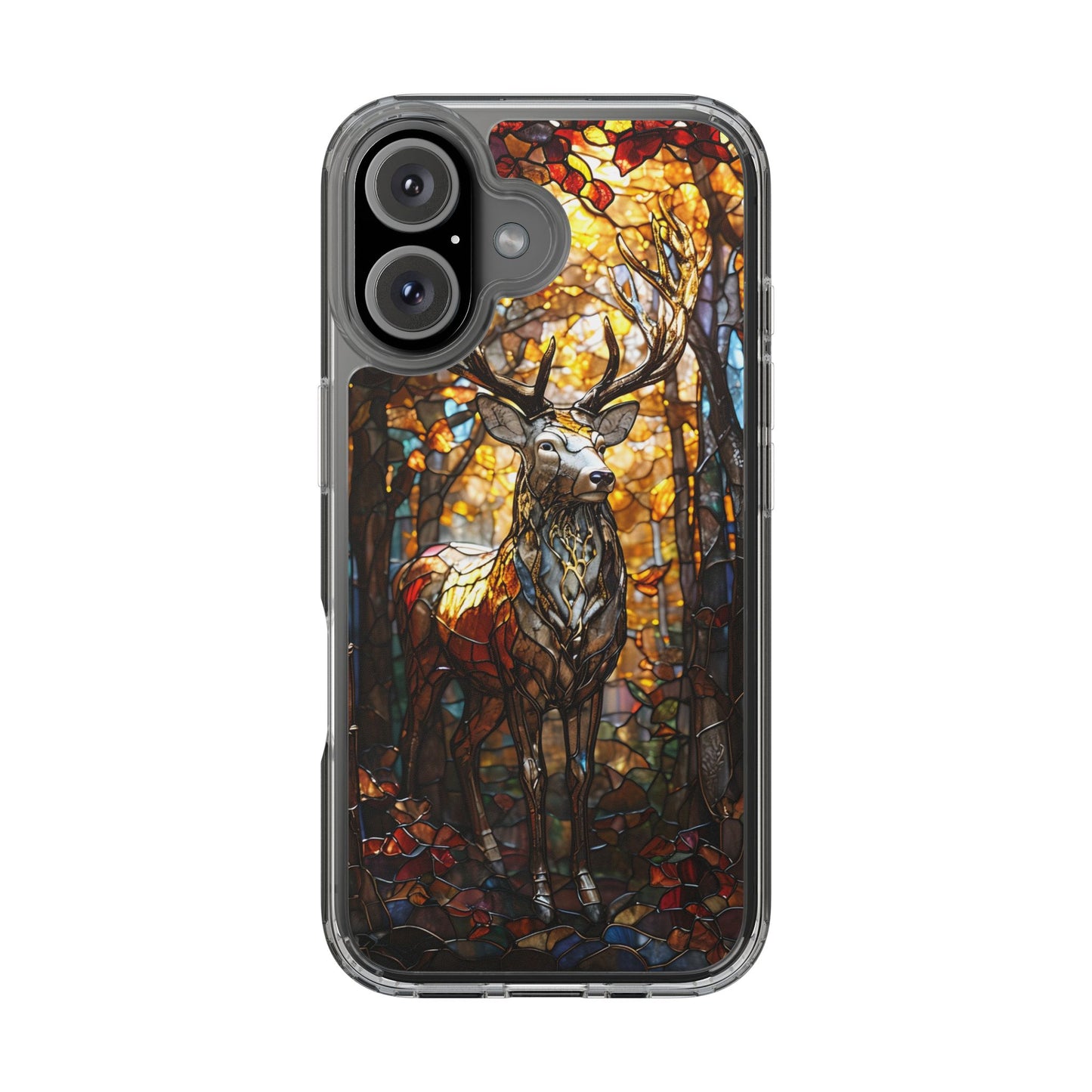 Stained Glass Deer Phone Case, Nature Lover Gift, Autumn Decor, Clear Phone Cover, Wildlife Accessory, Eco-Friendly Design