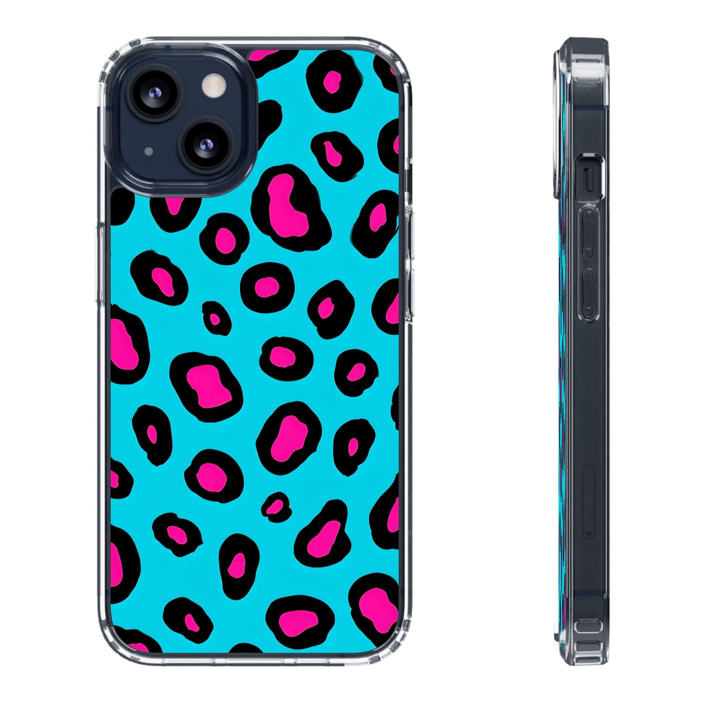 Trendy Clear Phone Case with Pink Leopard Print
