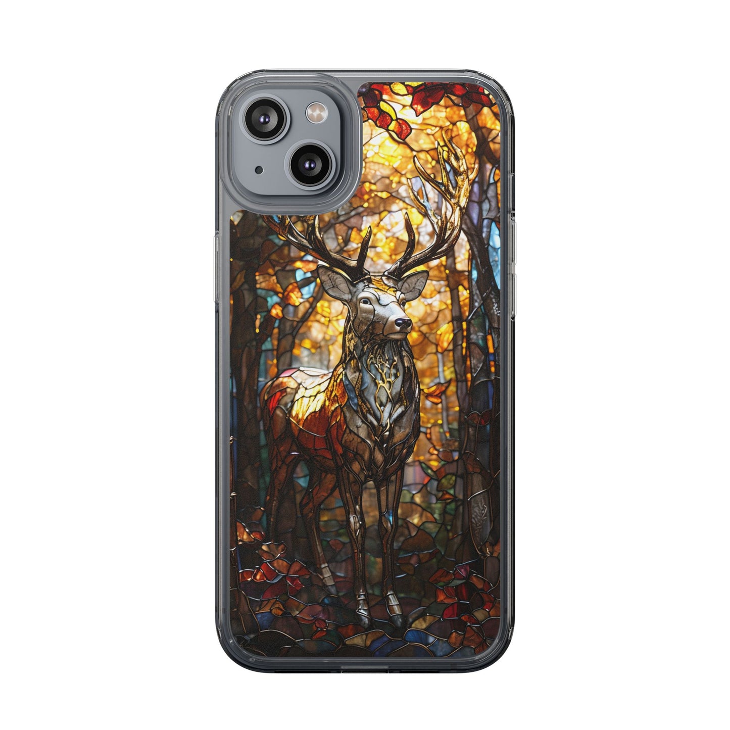Stained Glass Deer Phone Case, Nature Lover Gift, Autumn Decor, Clear Phone Cover, Wildlife Accessory, Eco-Friendly Design