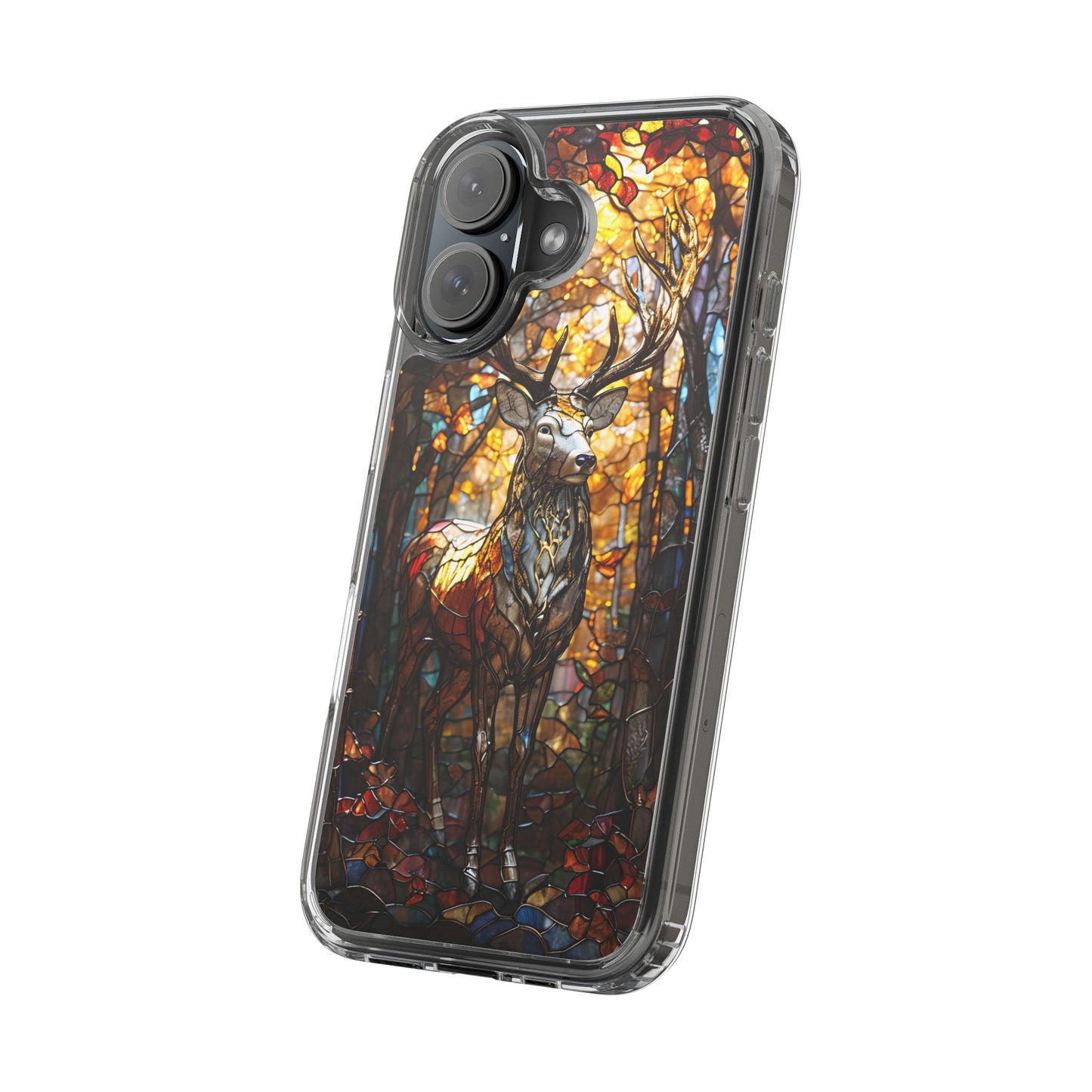 Stained Glass Deer Phone Case, Nature Lover Gift, Autumn Decor, Clear Phone Cover, Wildlife Accessory, Eco-Friendly Design