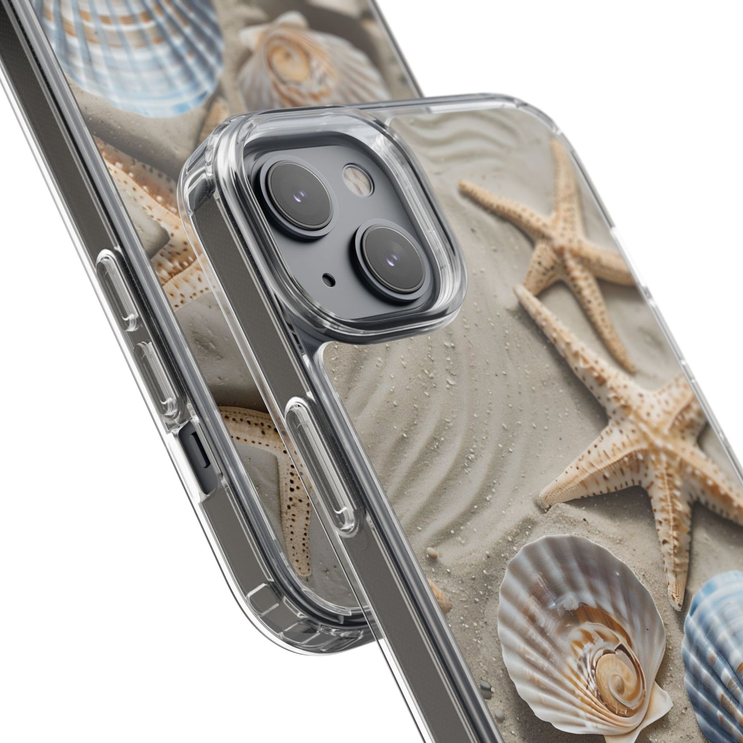 Beach-Themed Clear Phone Case with Shells & Starfish