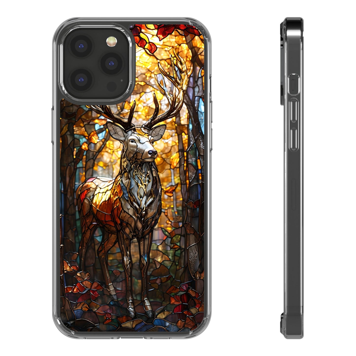Stained Glass Deer Phone Case, Nature Lover Gift, Autumn Decor, Clear Phone Cover, Wildlife Accessory, Eco-Friendly Design