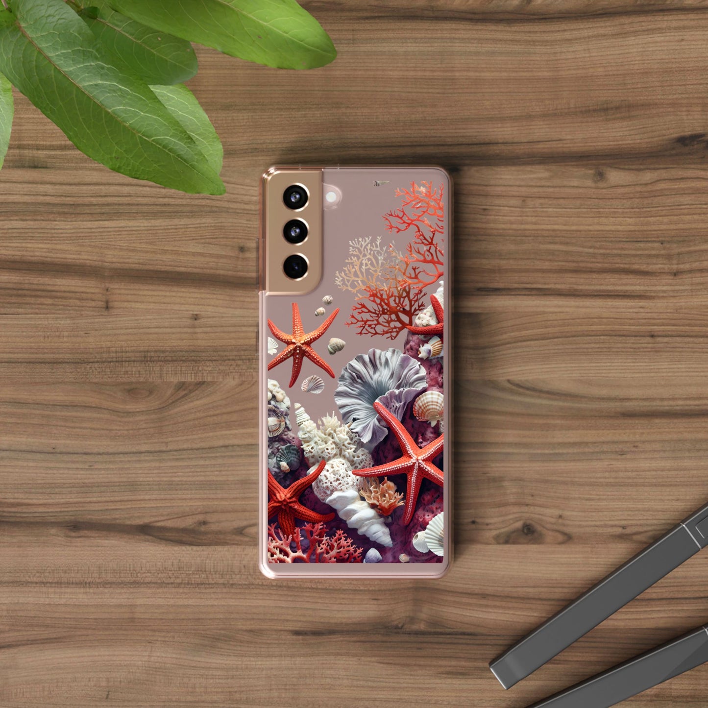 Ocean Coral Clear Phone Case with Starfish Design