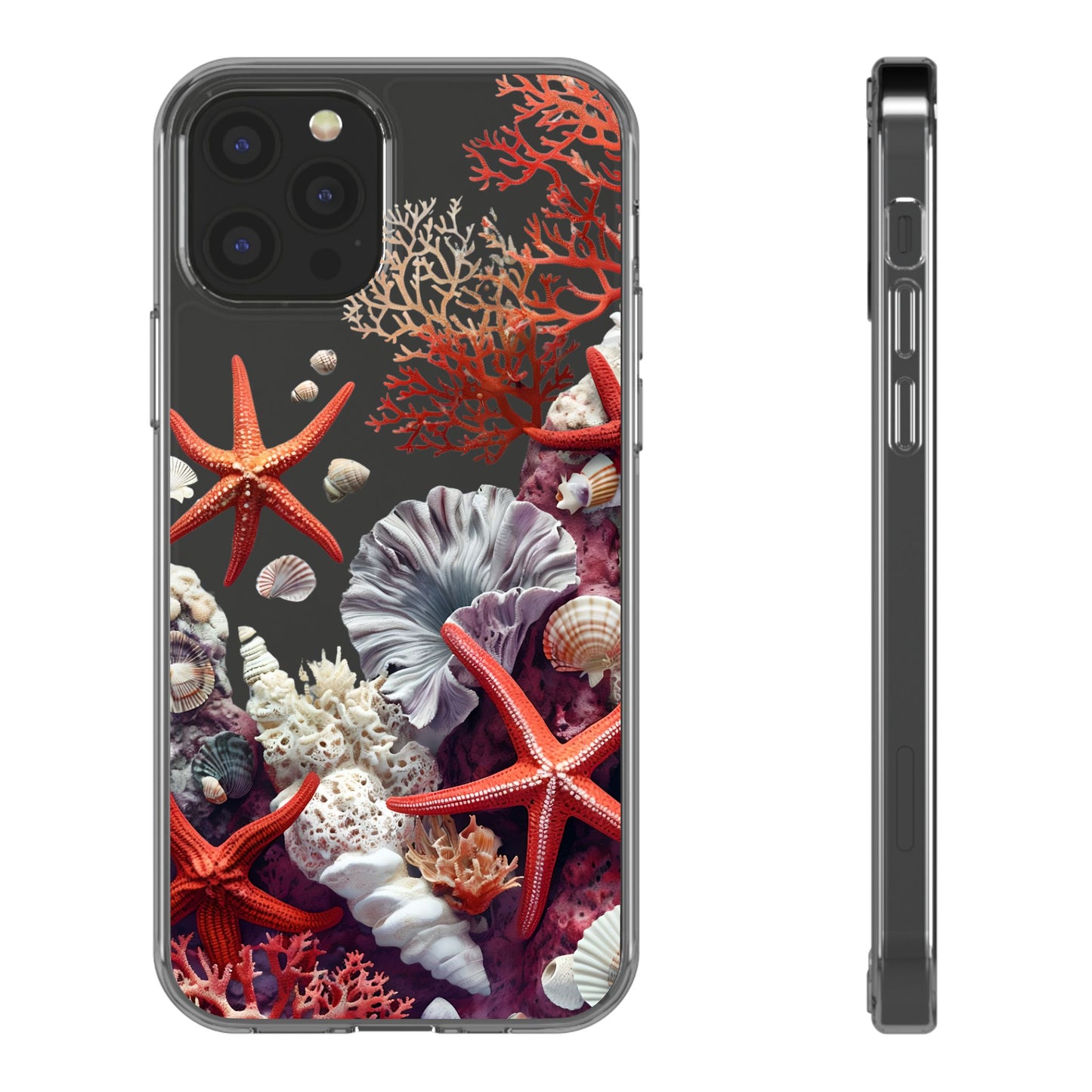 Ocean Coral Clear Phone Case with Starfish Design