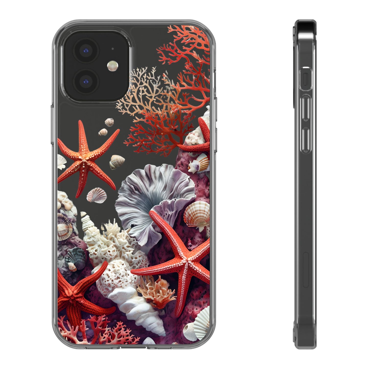 Ocean Coral Clear Phone Case with Starfish Design