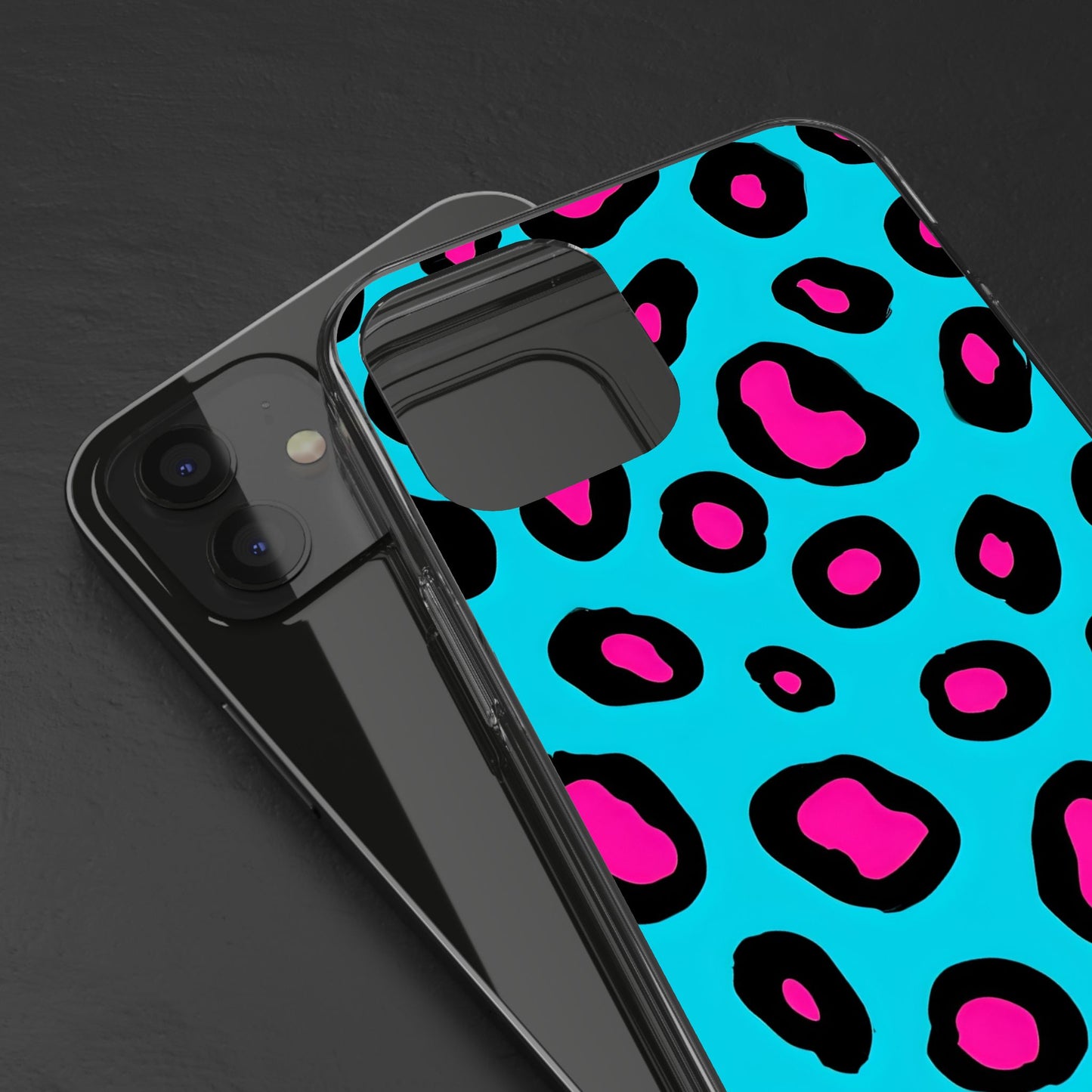 Trendy Clear Phone Case with Pink Leopard Print